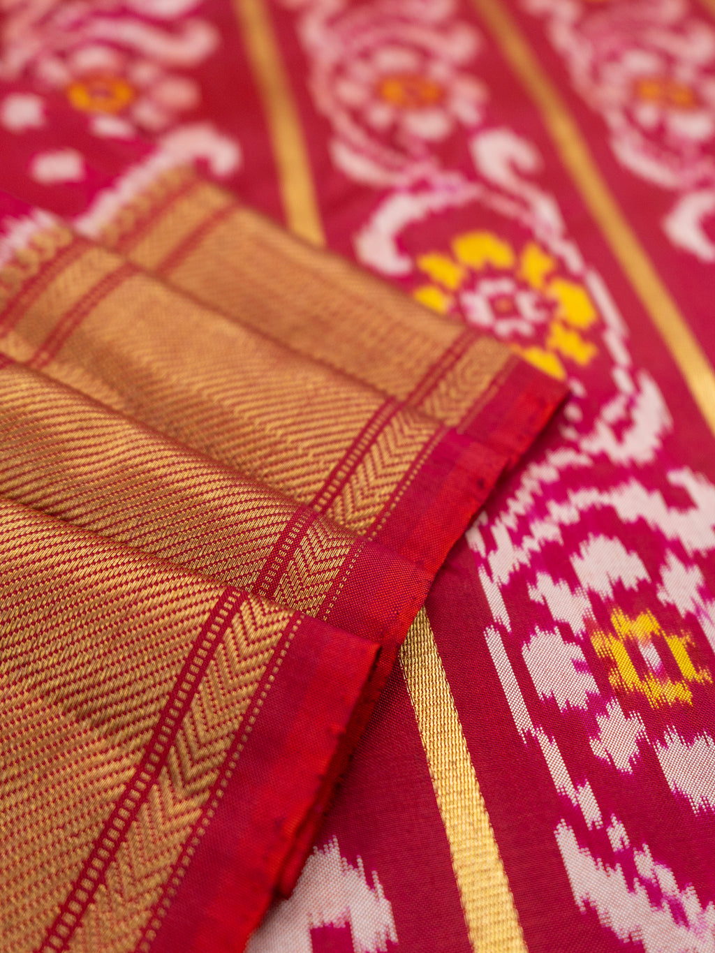 Deep Red Pochampally Ikat Silk Saree