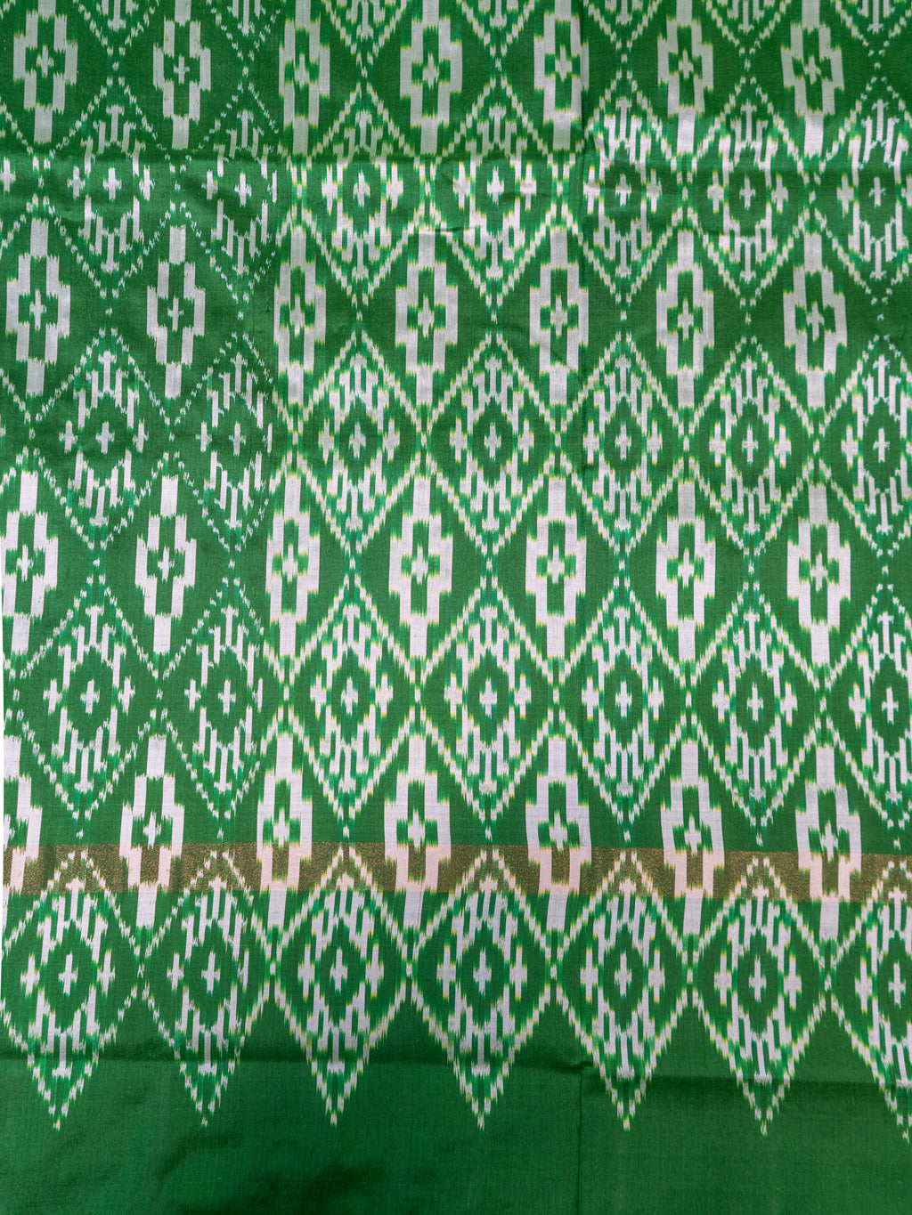 Hot Pink Pochampally Double Ikat Pure Silk Saree — Green Ikat Border & Pallu, Green Zari Blouse
