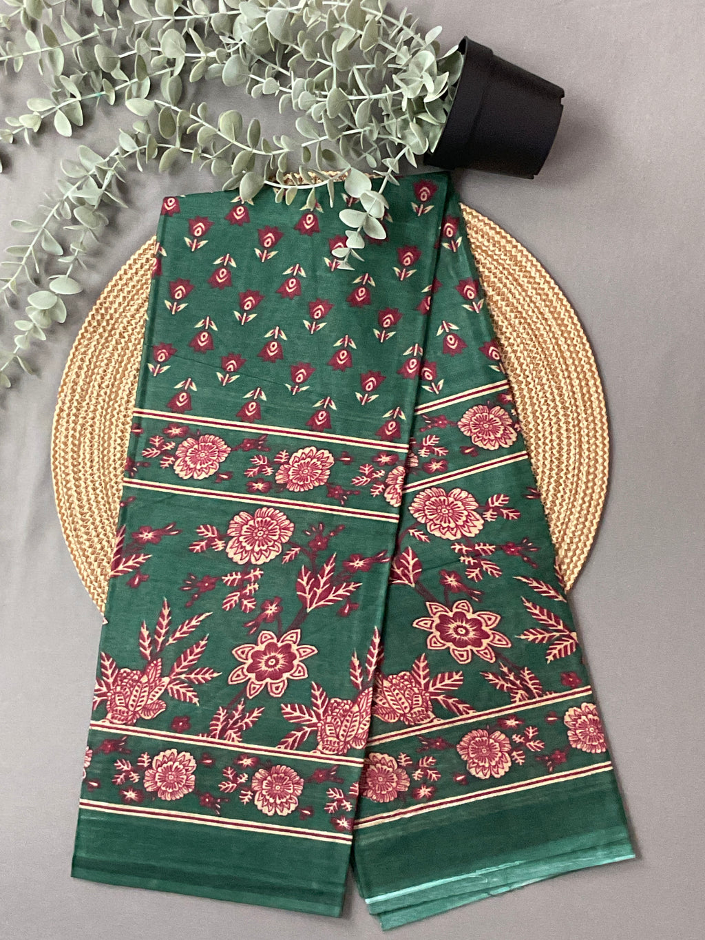 Teal Green Block Print Cotton Dress Material