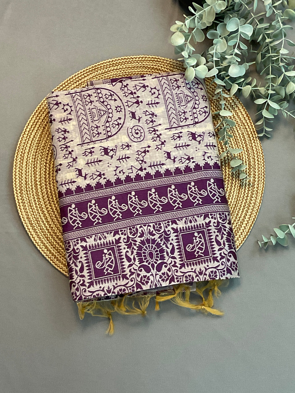 Purple Kalamkari Cotton-Linen Saree
