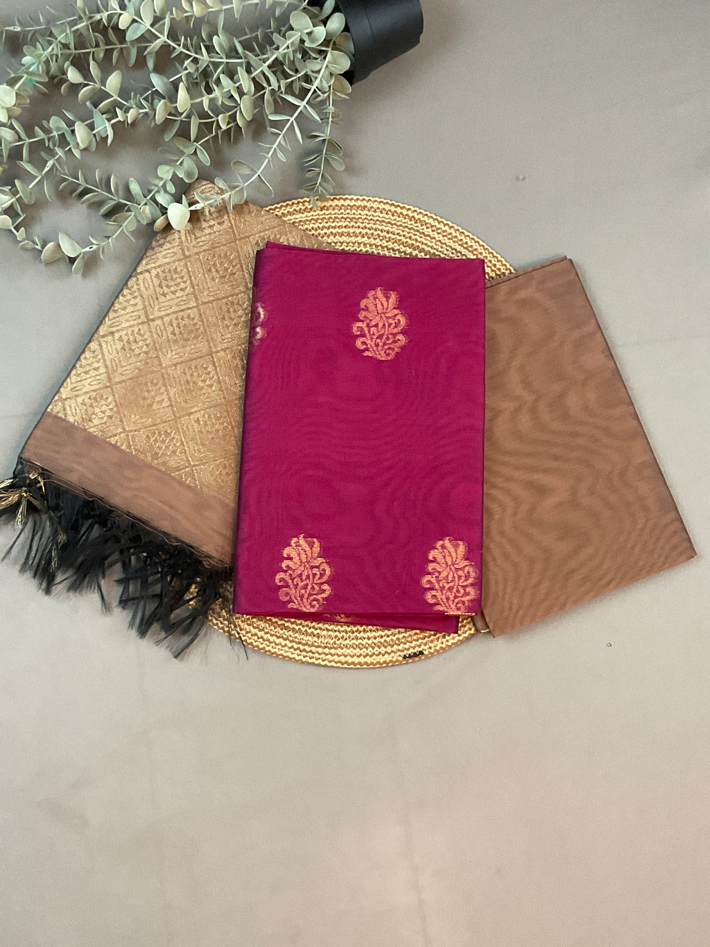 Pink Pochampally Zari Dress Material