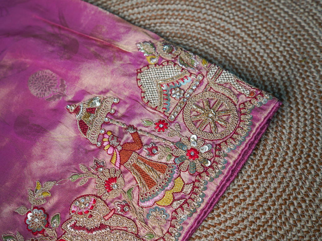 Pink Pure Silk Saree – Heavy Embroidery Designer Saree with Designer Pallu & Blouse
