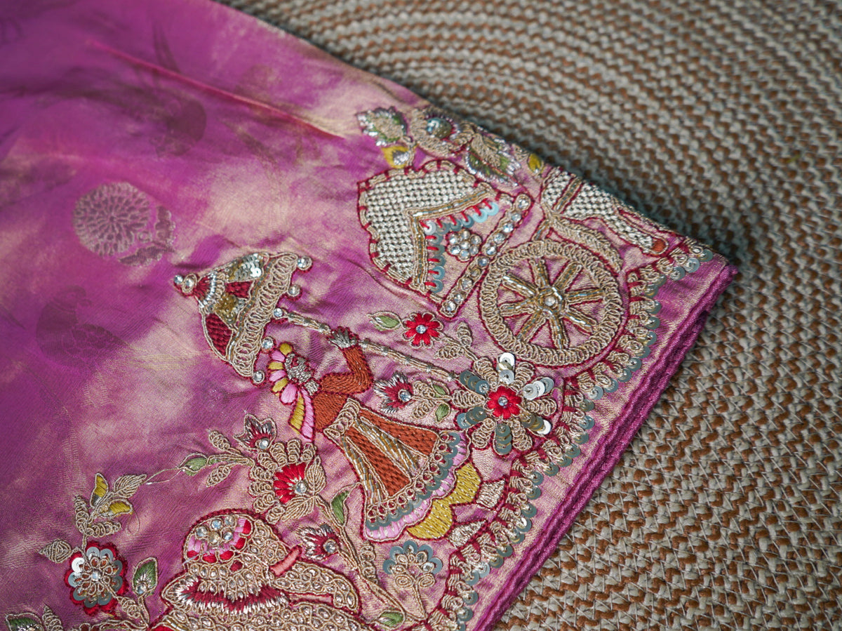 Pink Pure Silk Saree – Heavy Embroidery Designer Saree with Designer Pallu & Blouse
