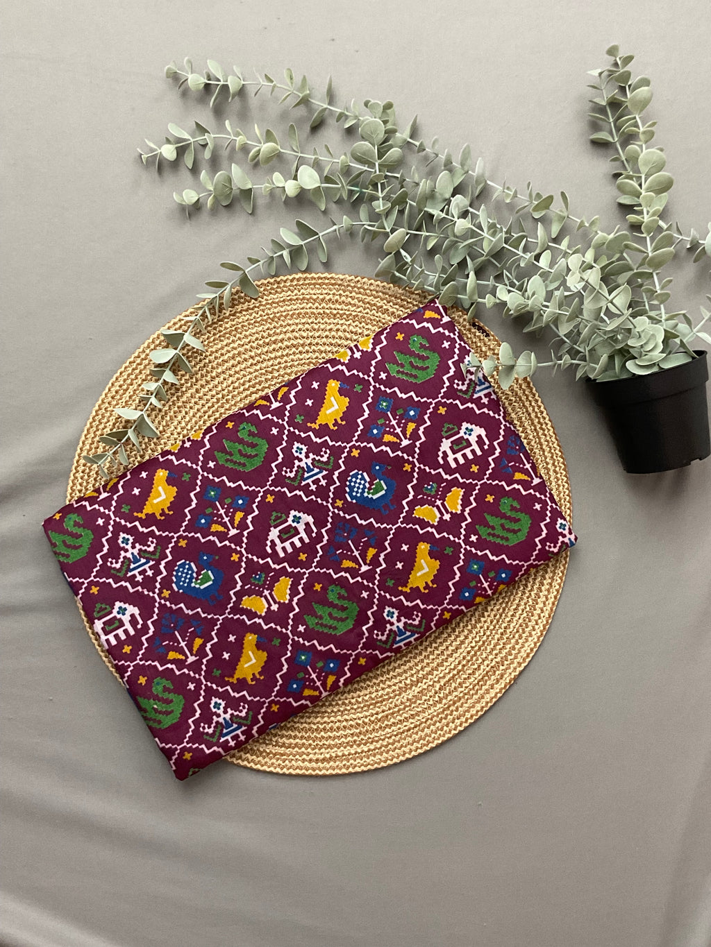 Pochampally Cotton Silk Ikkat Patola Print Saree in Maroon with Designer Blue Pallu