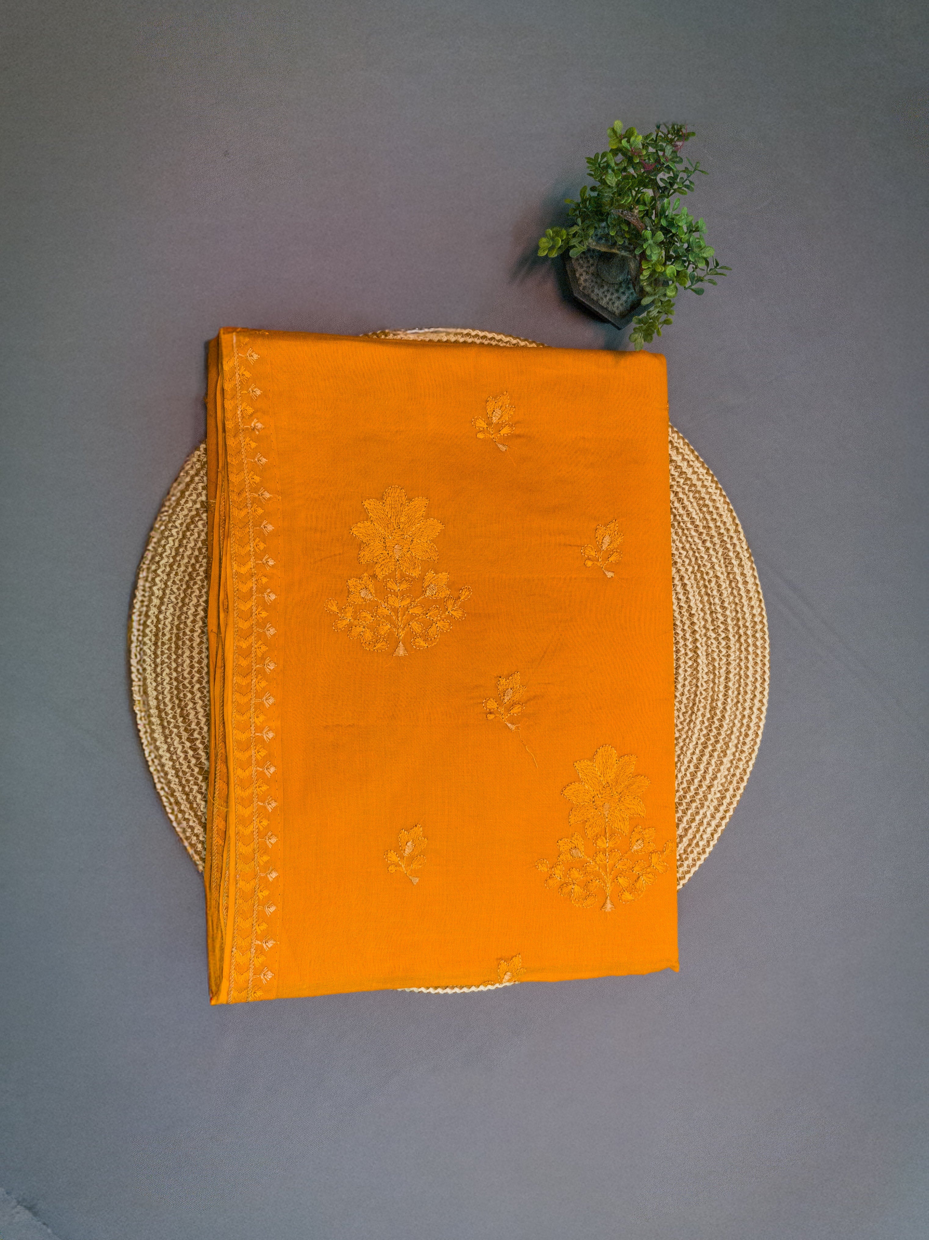 Pink Hand-Embroidered Mul Cotton Saree