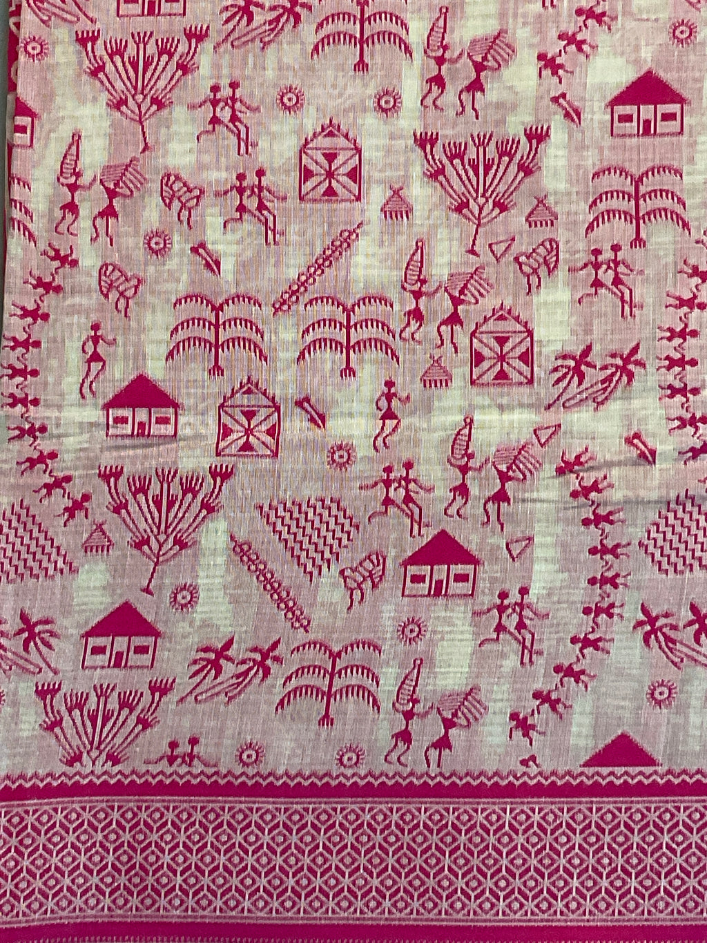 Baby Pink Kalamkari Cotton-Linen Saree