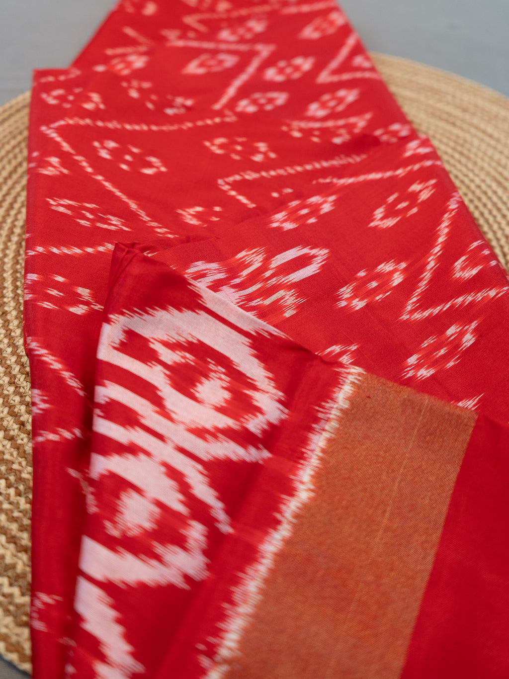 Red Pochampally Ikat Zari Saree