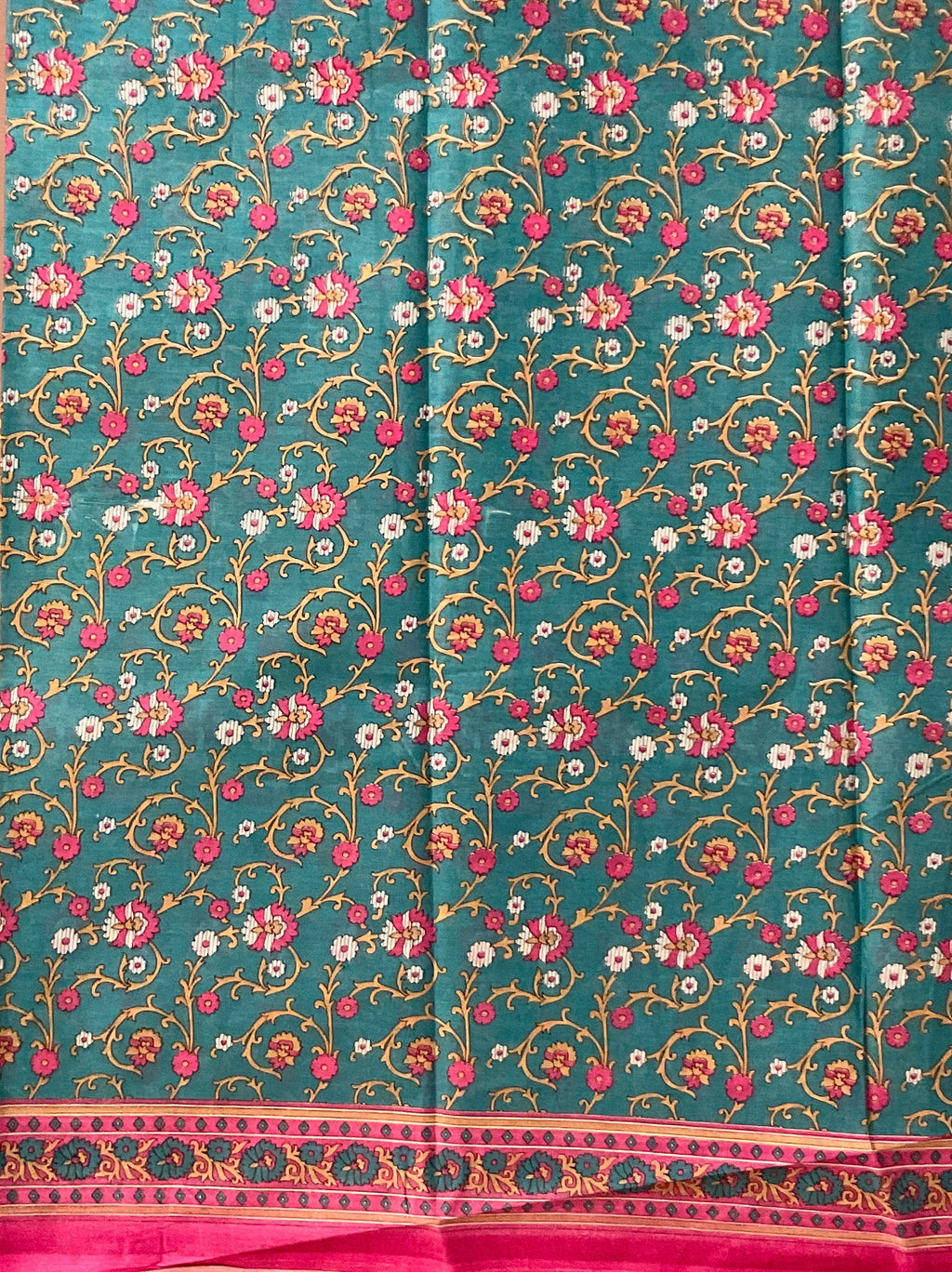 Light Blue Kalamkari Floral Printed Cotton Saree with Blouse