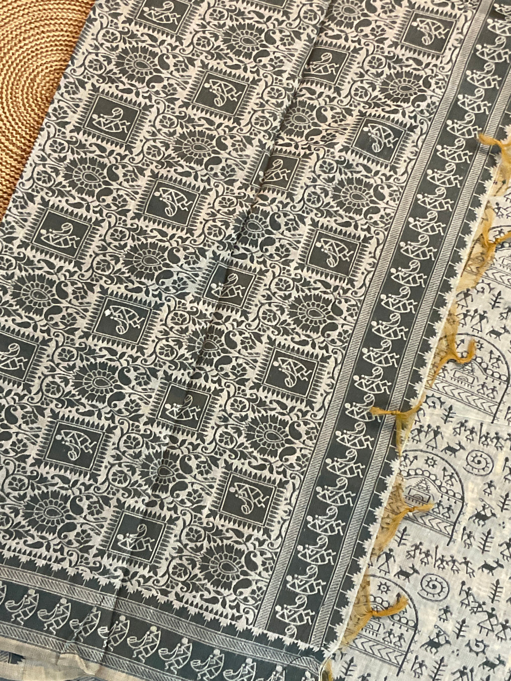 Grey Kalamkari Cotton-Linen Saree