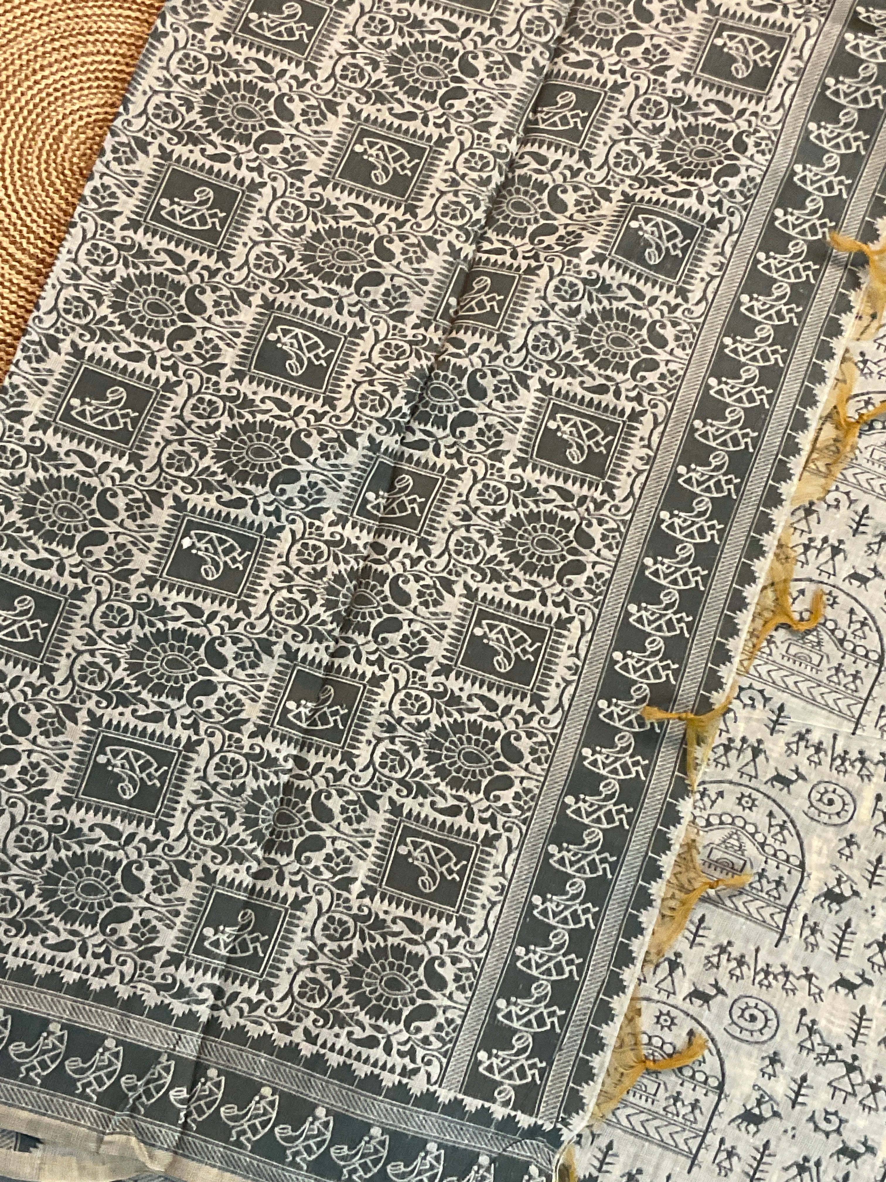 Grey Kalamkari Cotton-Linen Saree