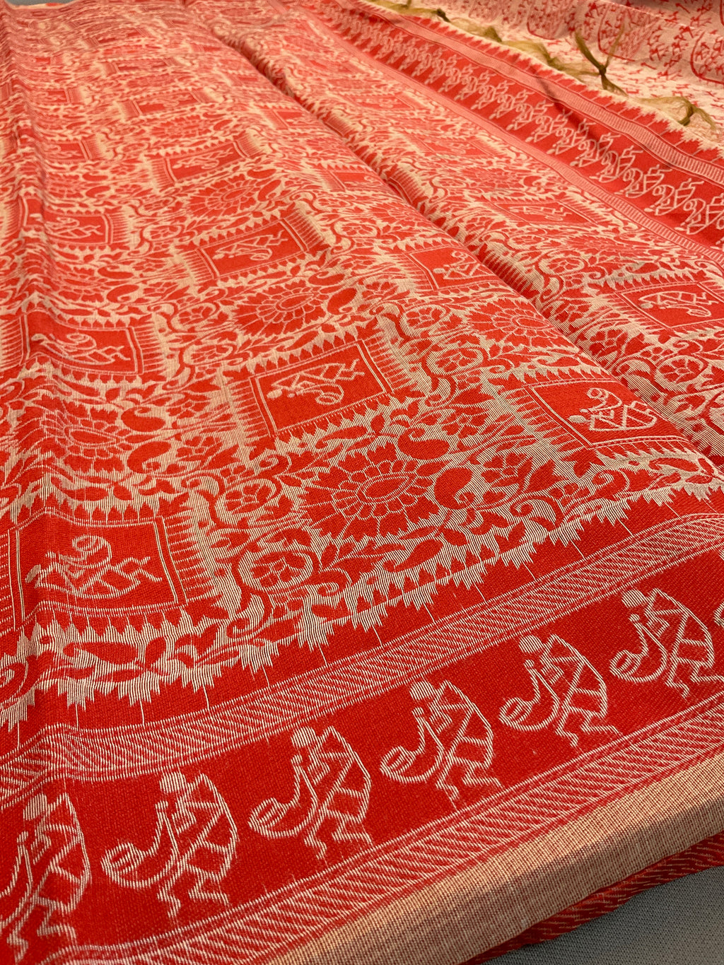 Orange Kalamkari Cotton-Linen Saree