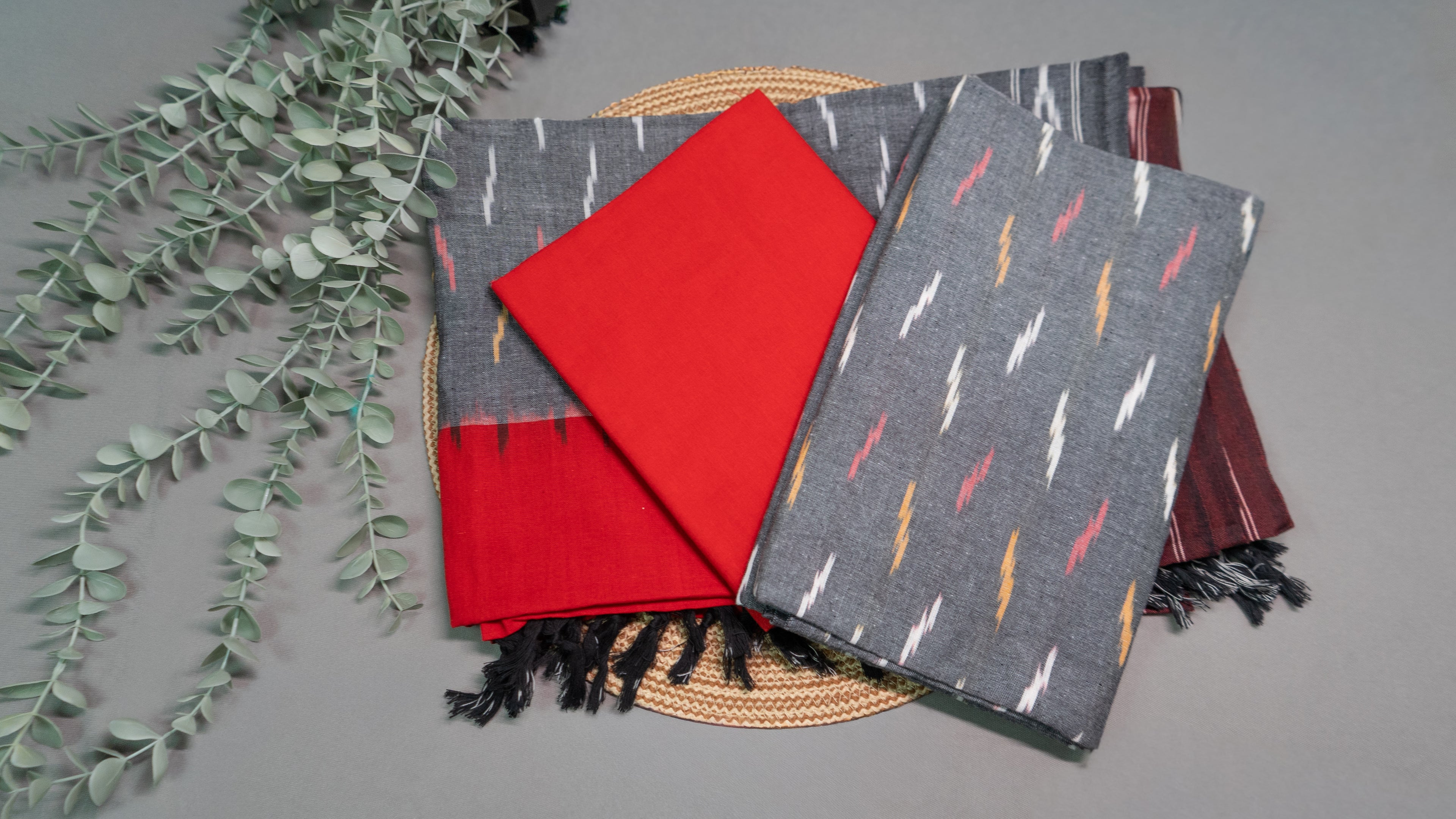 Black & Red Pochampally Cotton Dress Material