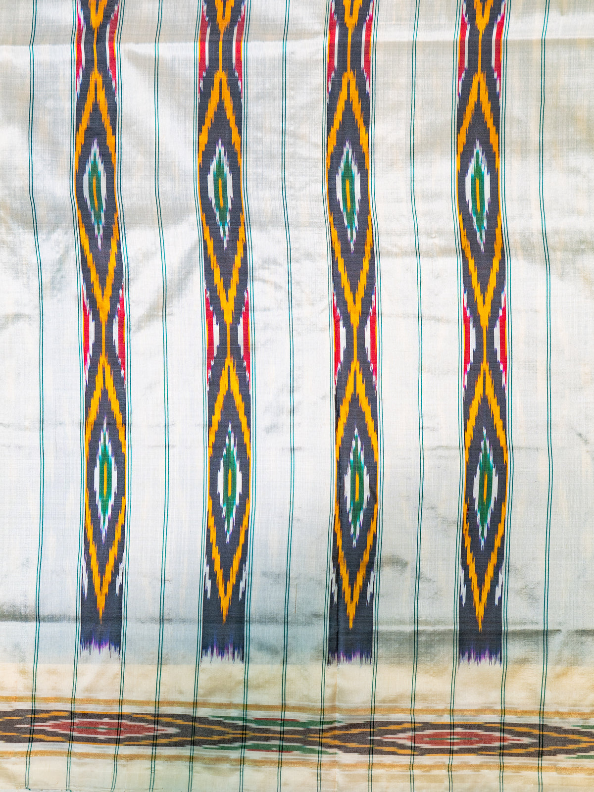 Royal Blue Pochampally Single Ikat Silk Saree — White Patola Border & Pallu (Without Blouse)