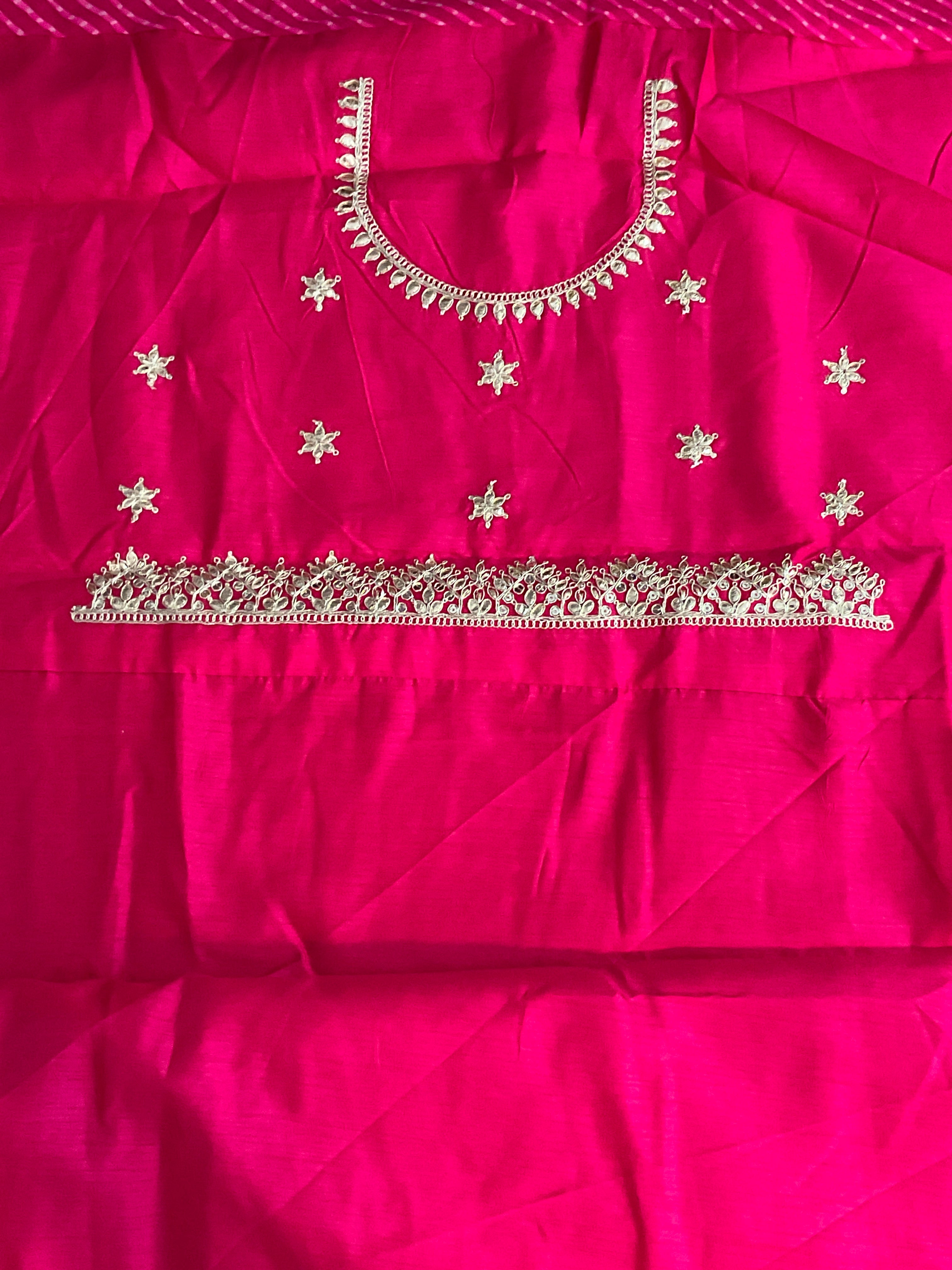 Rani Pink Leheriya Silk Saree