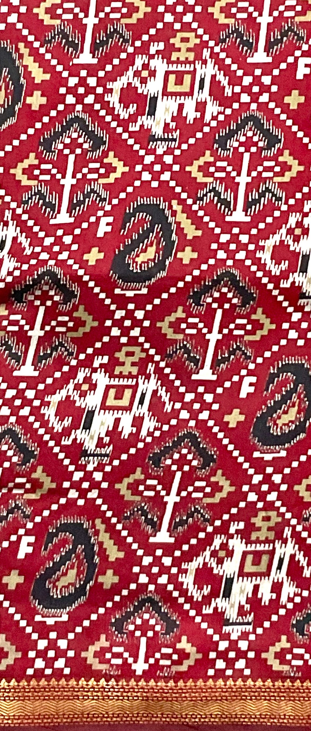 Patola Printed Soft Silk Saree in Red with Designer Patola Pallu and Gold Zari