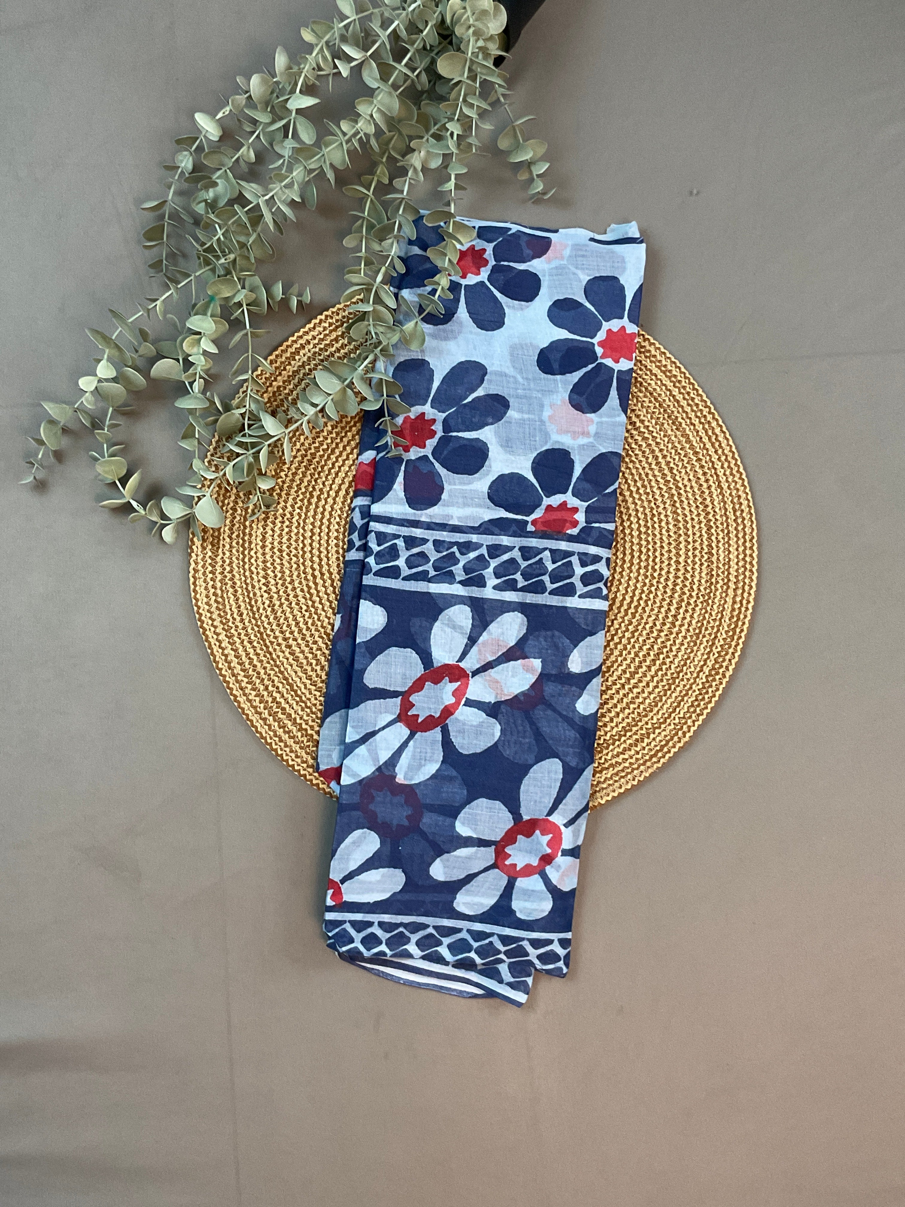 Blue Kalamkari Floral Dress Material