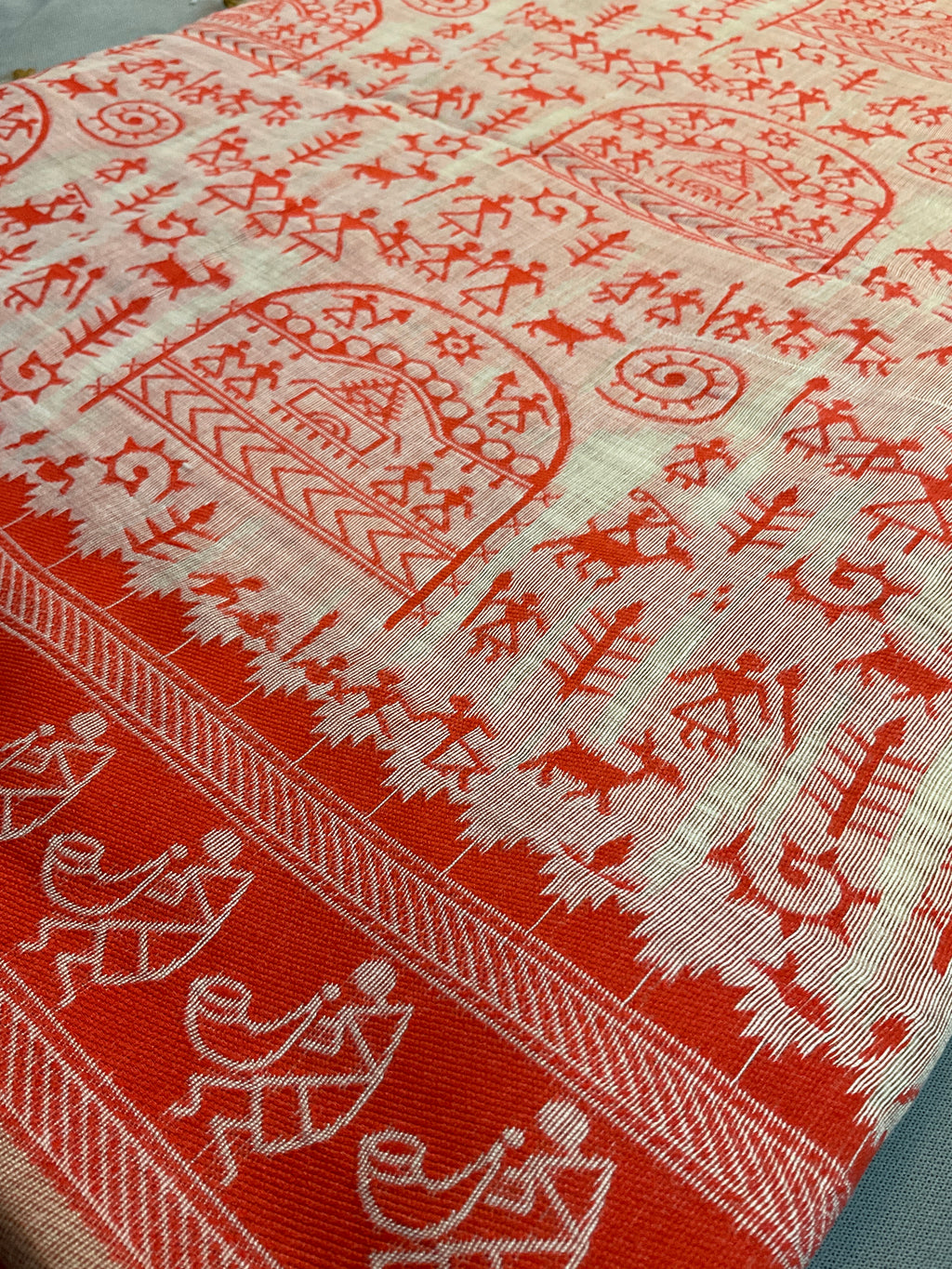 Orange Kalamkari Cotton-Linen Saree