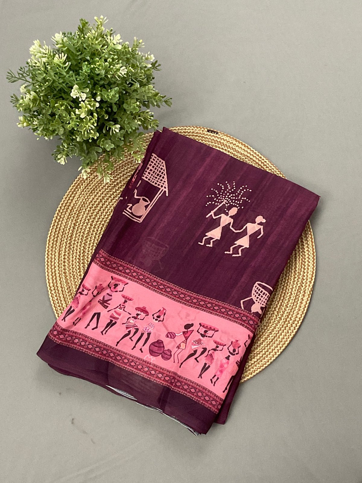 Purple Kalamkari Vareli printed georgette saree with printed border and designer pallu