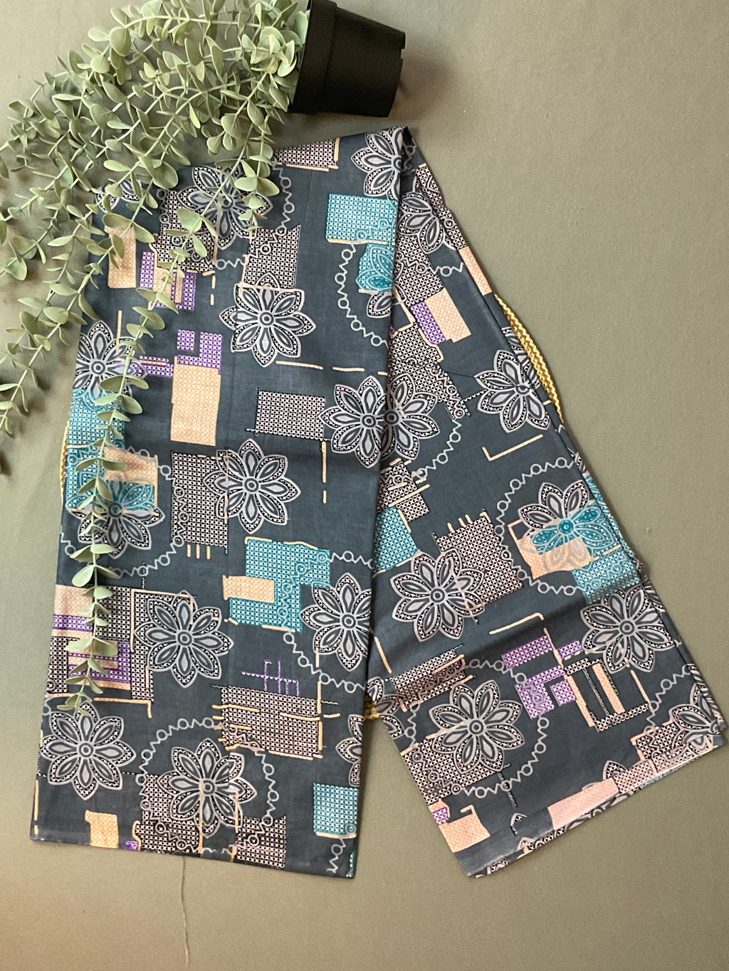 Grey Block Print Cotton Dress Material