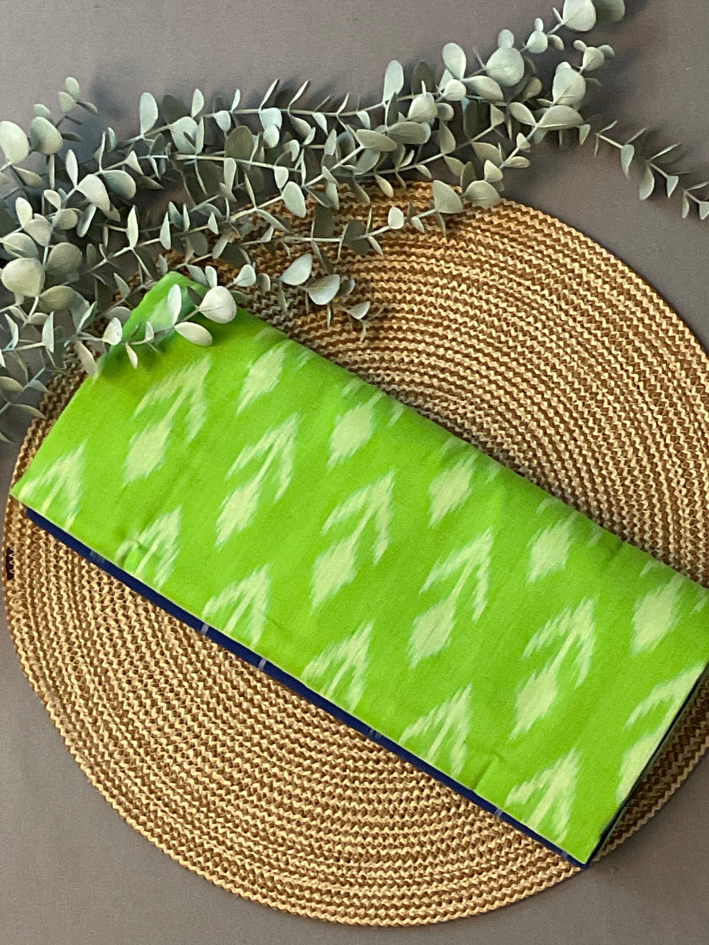 Light Green & Blue Pochampally Ikat Handloom Cotton Saree with Contrast Pallu – Without Blouse