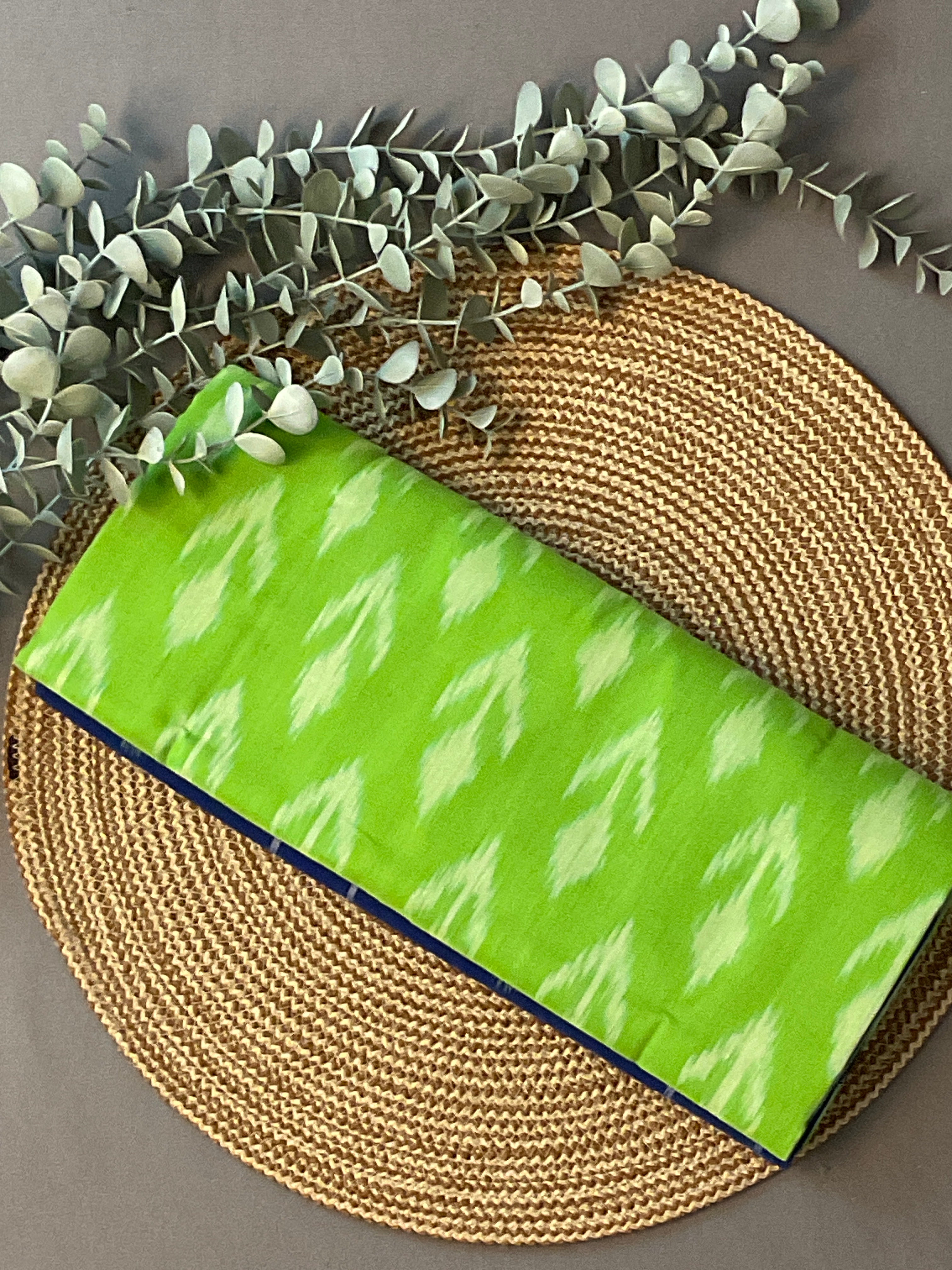 Light Green & Blue Pochampally Ikat Handloom Cotton Saree with Contrast Pallu – Without Blouse