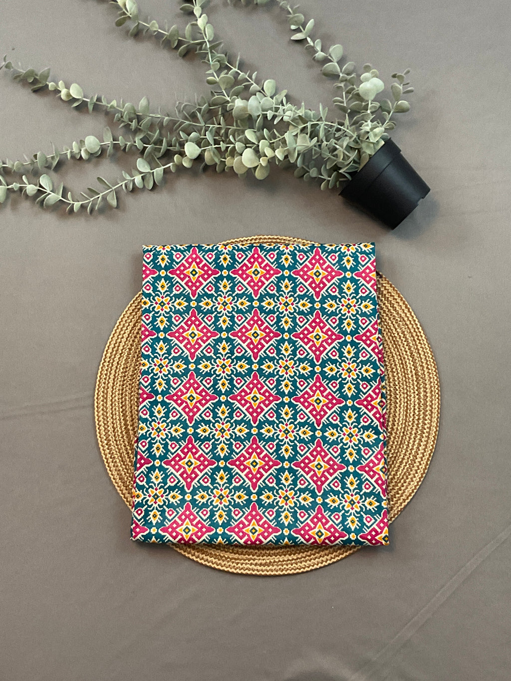 Blue & Pink Multicolour Pochampally Pure Cotton Printed Dress Material – Unstitched 3-Piece Suit