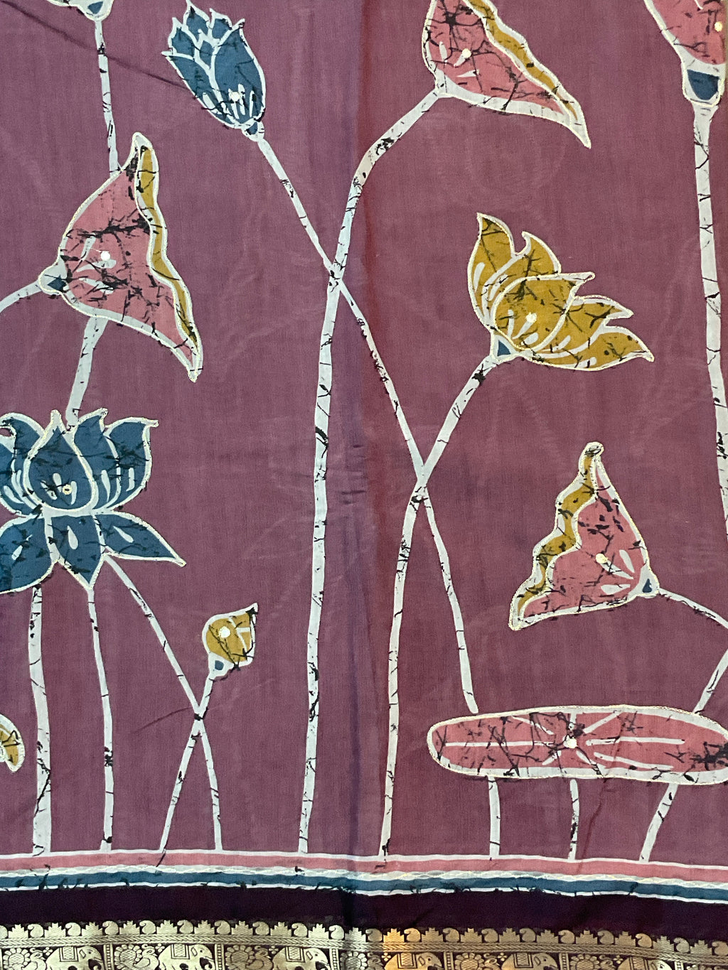 Pink Kalamkari Mirror Work Soft Silk Saree with Swan Print & Contrast Pallu