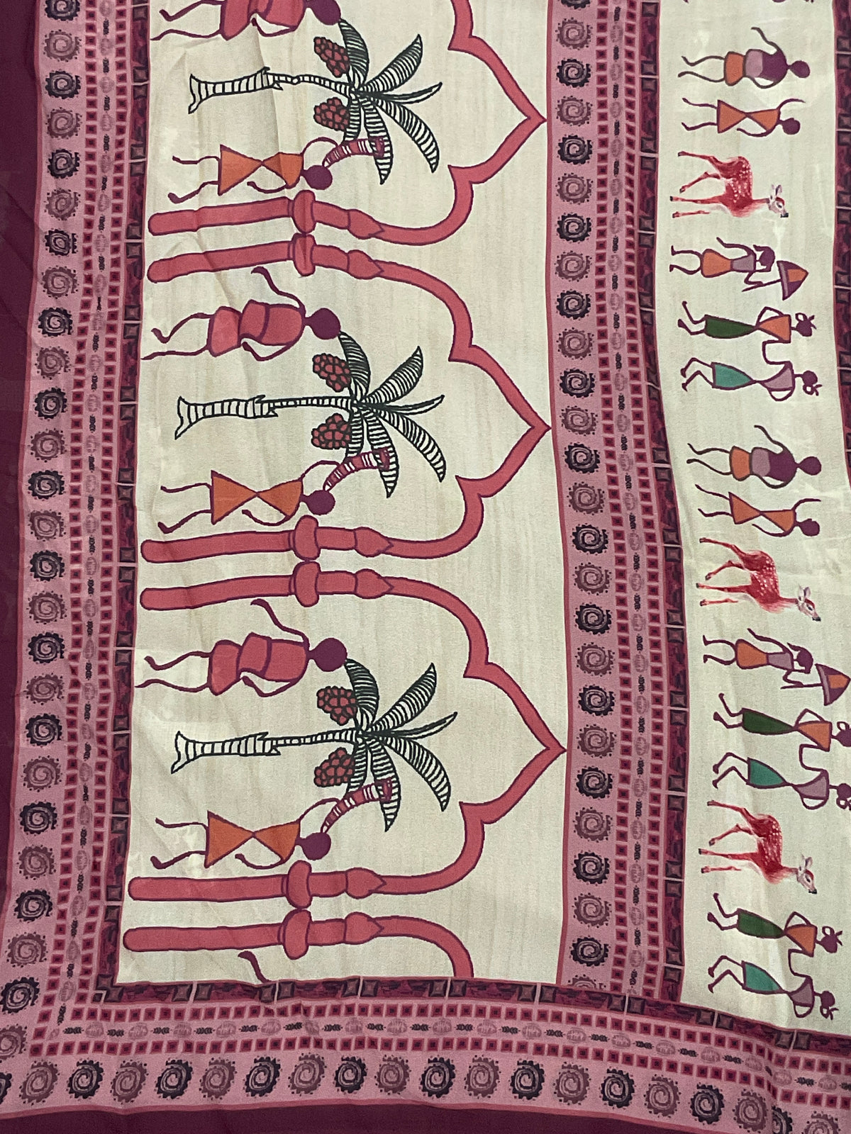 Kalamkari Vareli Printed Flowing Georgette Saree with Printed Border, Designer Pallu & Blouse – Pink
