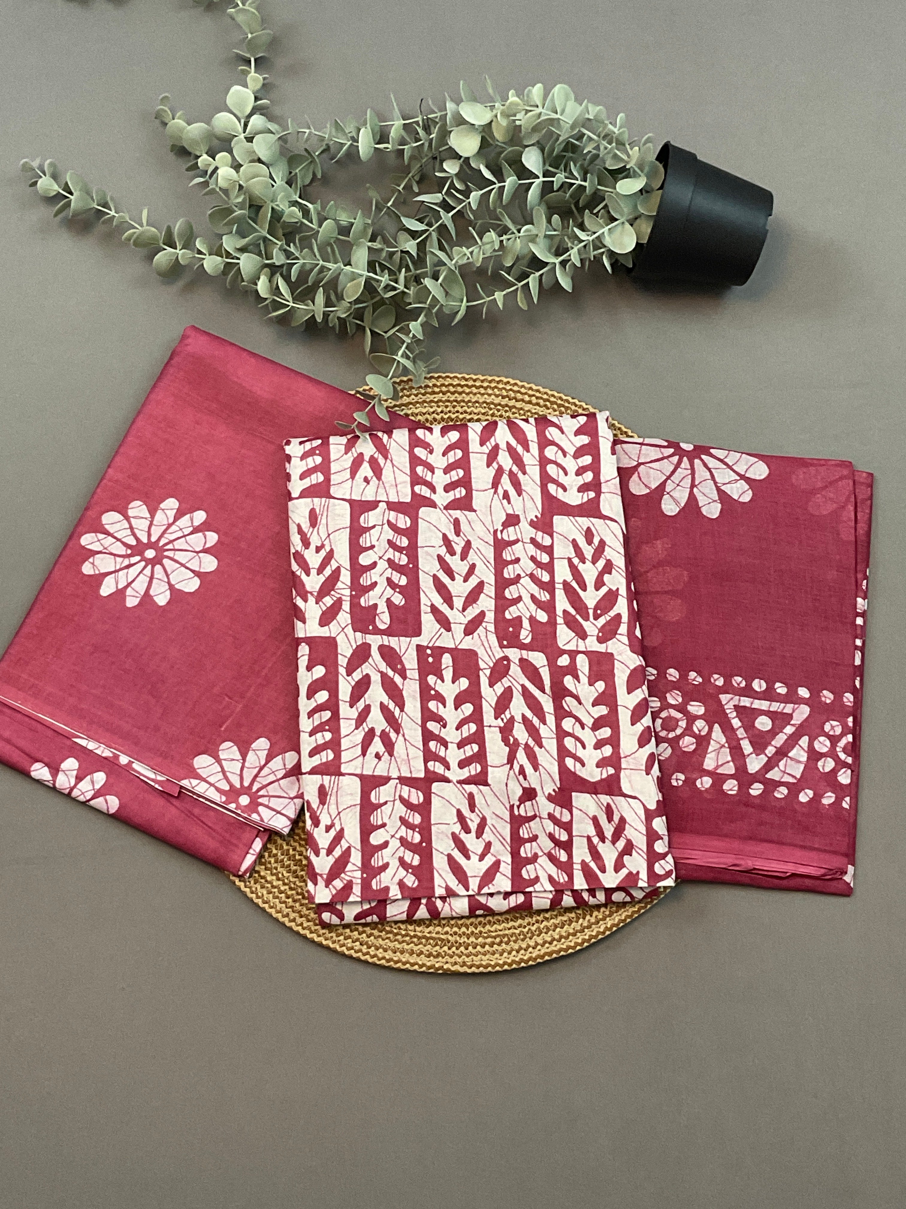 Baby Pink Hand Batik Print Cotton Dress Material – Unstitched 3-Piece Suit