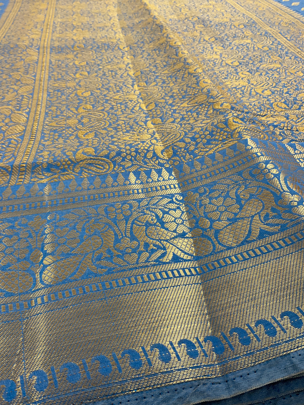 Royal blue handloom cotton silk saree with zari butti