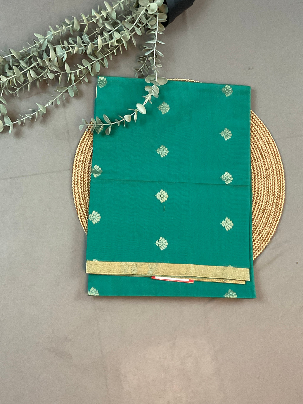 Green Pochampally Zari Dress Material