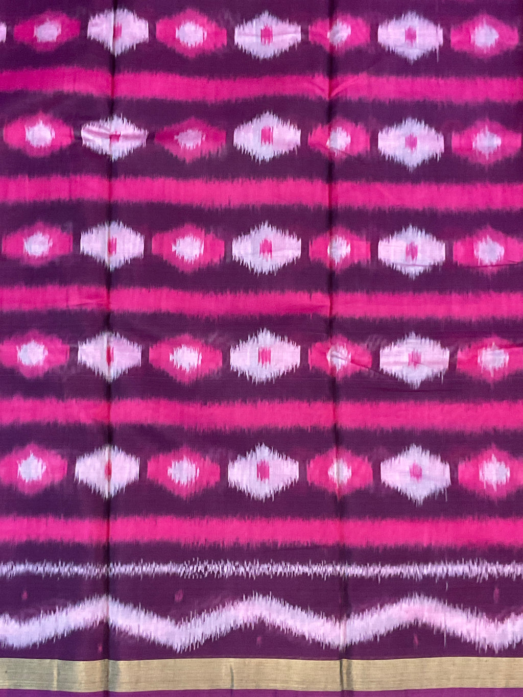 Pochampally Sico Silk saree with pink and white colour with the black weaving Pallu and a plain blouse
