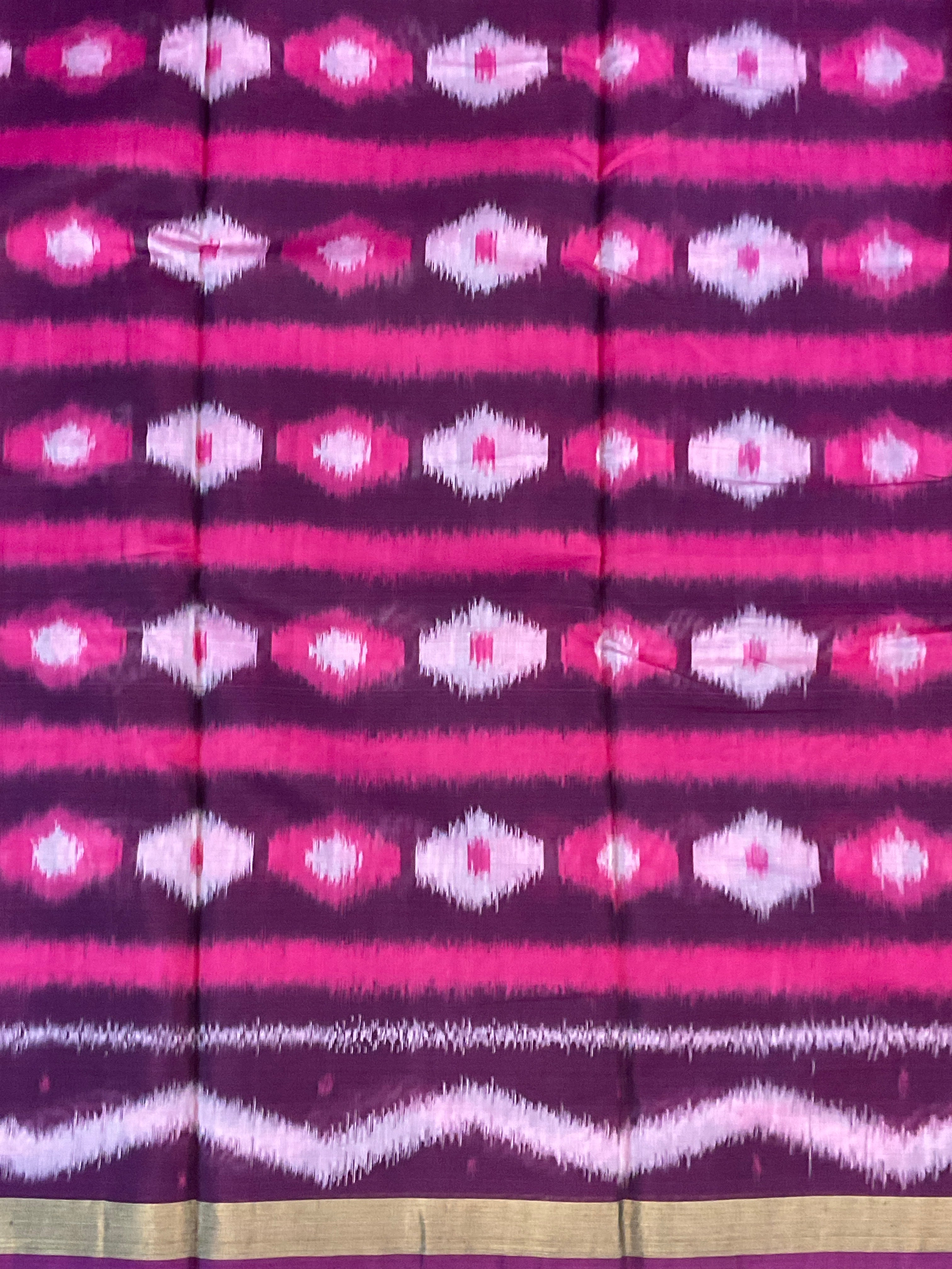 Pochampally Sico Silk saree with pink and white colour with the black weaving Pallu and a plain blouse