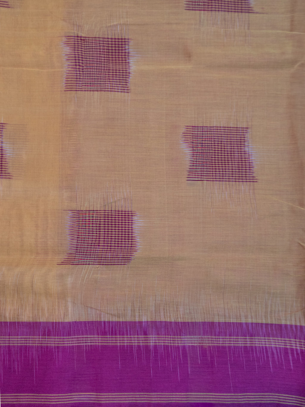 Deep Mustard Pochampally Ikat Cotton Saree with Magenta Border