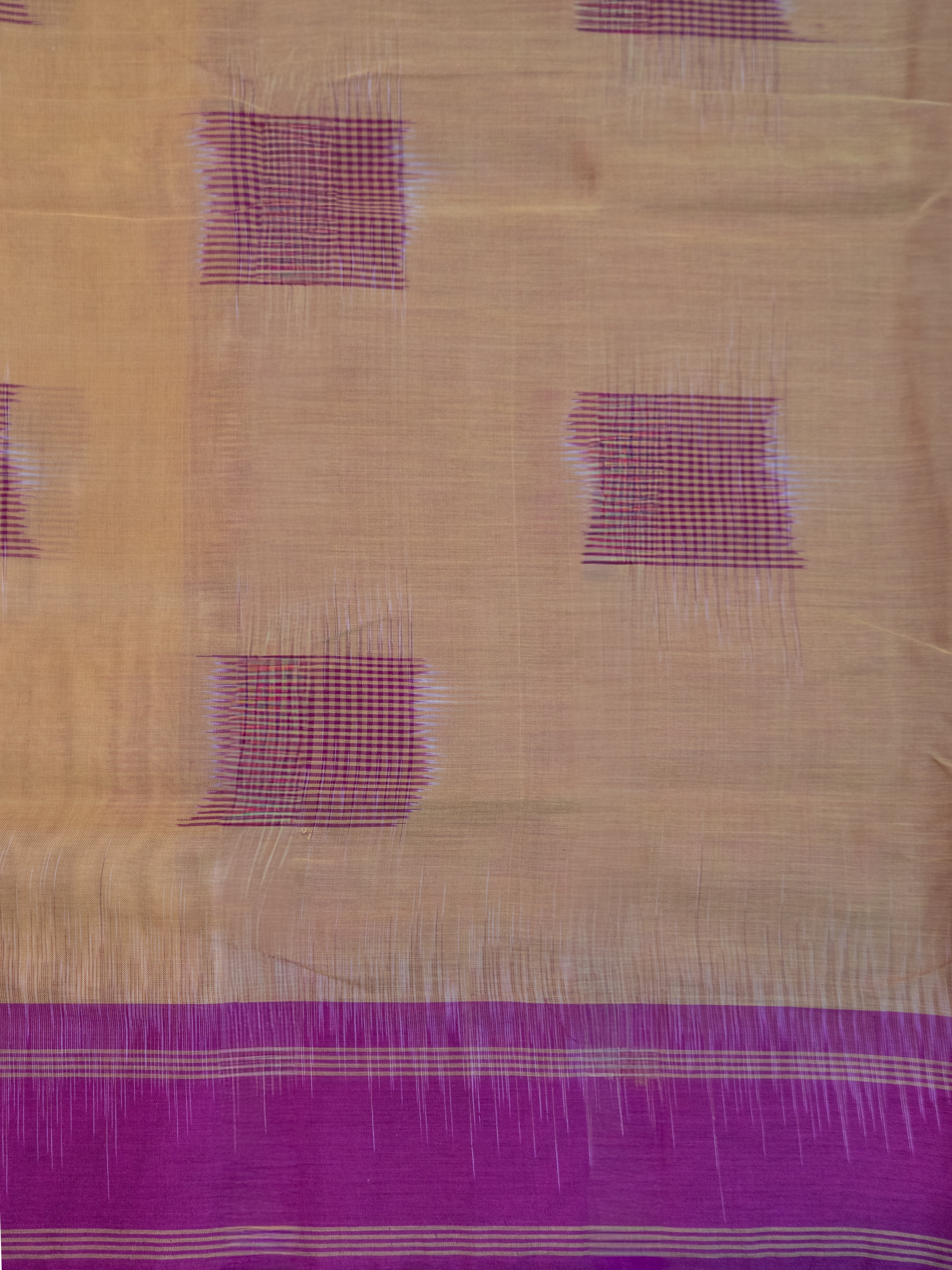 Deep Mustard Pochampally Ikat Cotton Saree with Magenta Border
