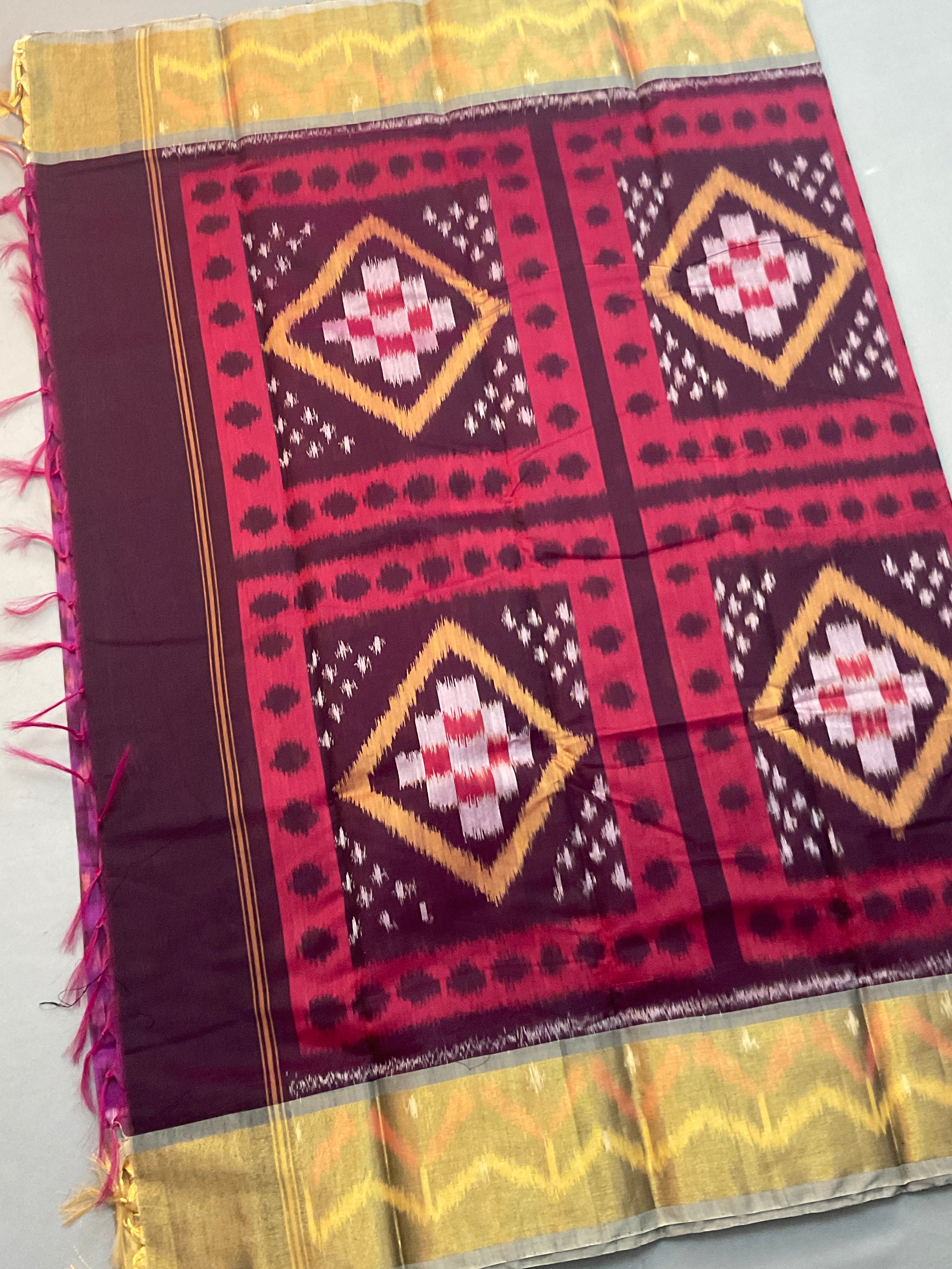 Purple & Mustard Pochampally Sico Silk Saree