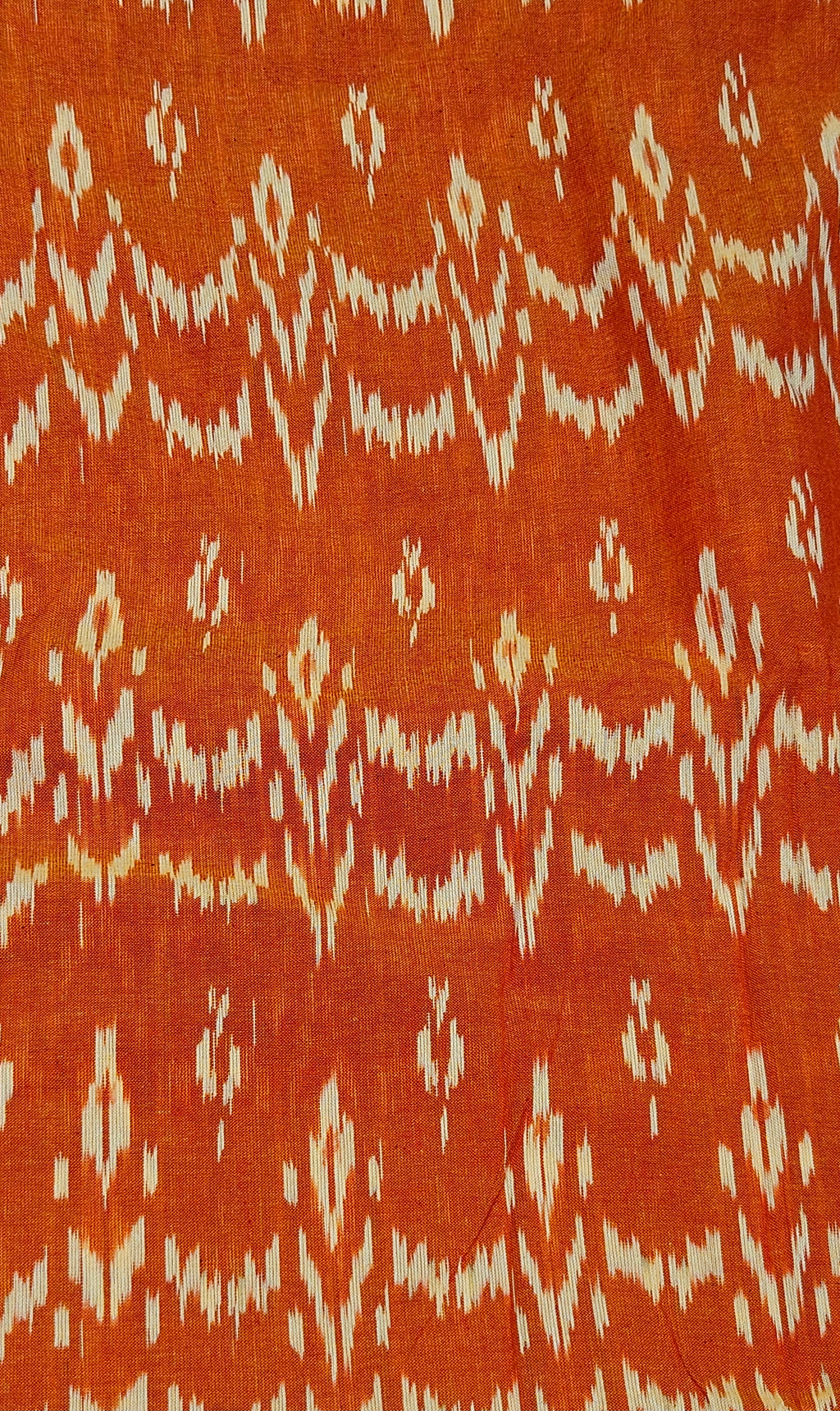 Deep Orange Pochampally Ikkat Handloom Cotton Fabric (Per Metre)