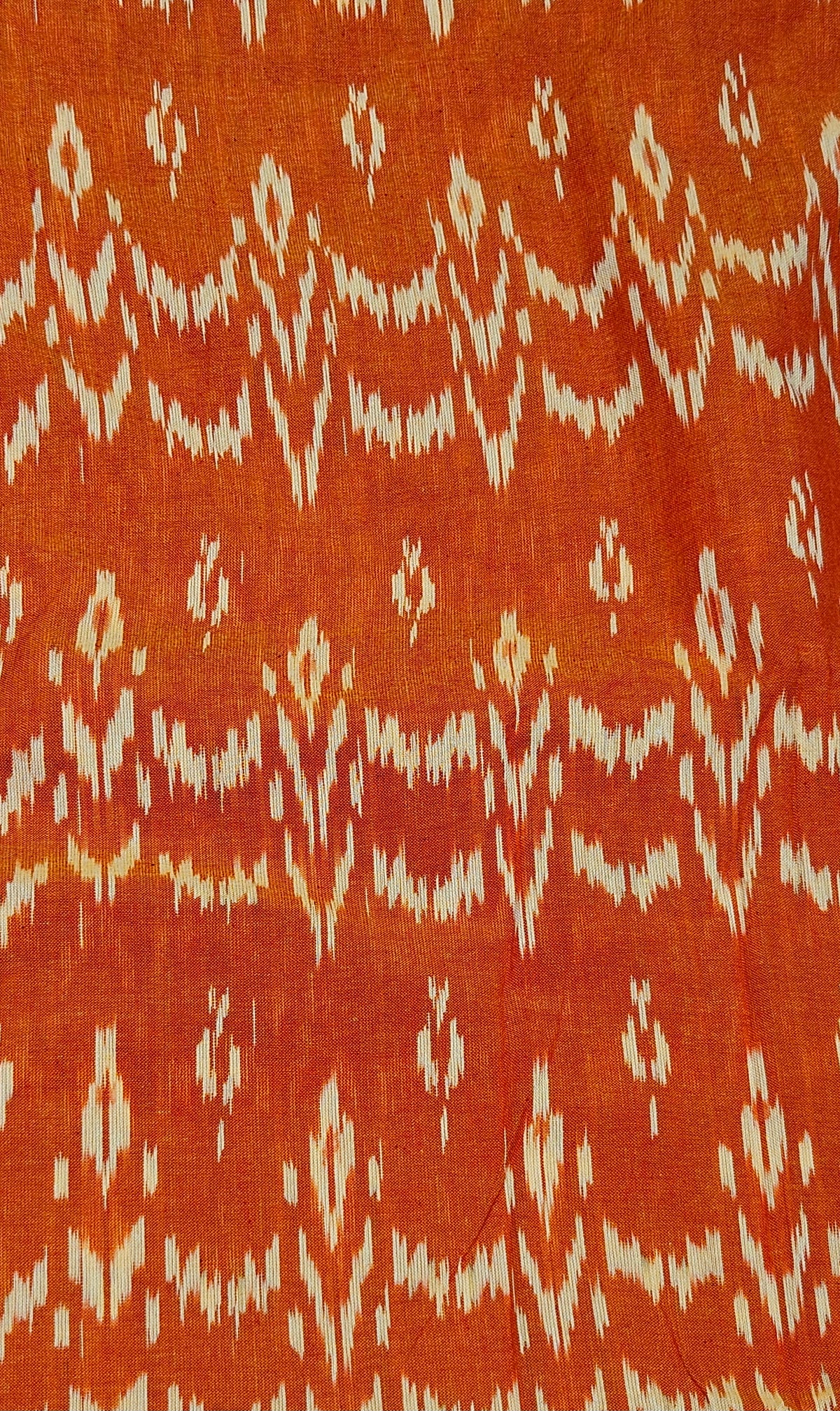 Deep Orange Pochampally Ikkat Handloom Cotton Fabric (Per Metre)