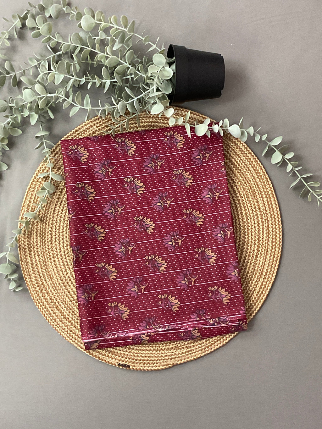 Maroon Red Block Print Cotton Dress Material