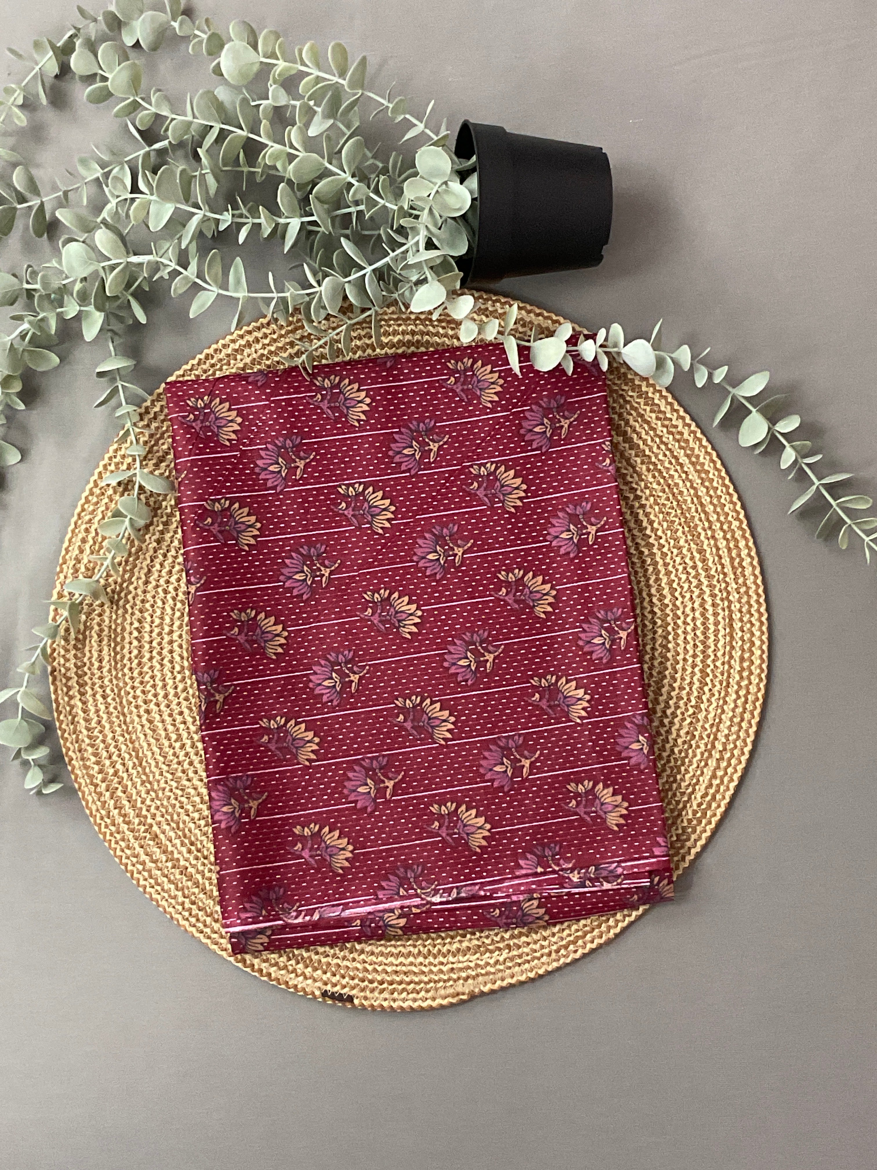 Maroon Red Block Print Cotton Dress Material