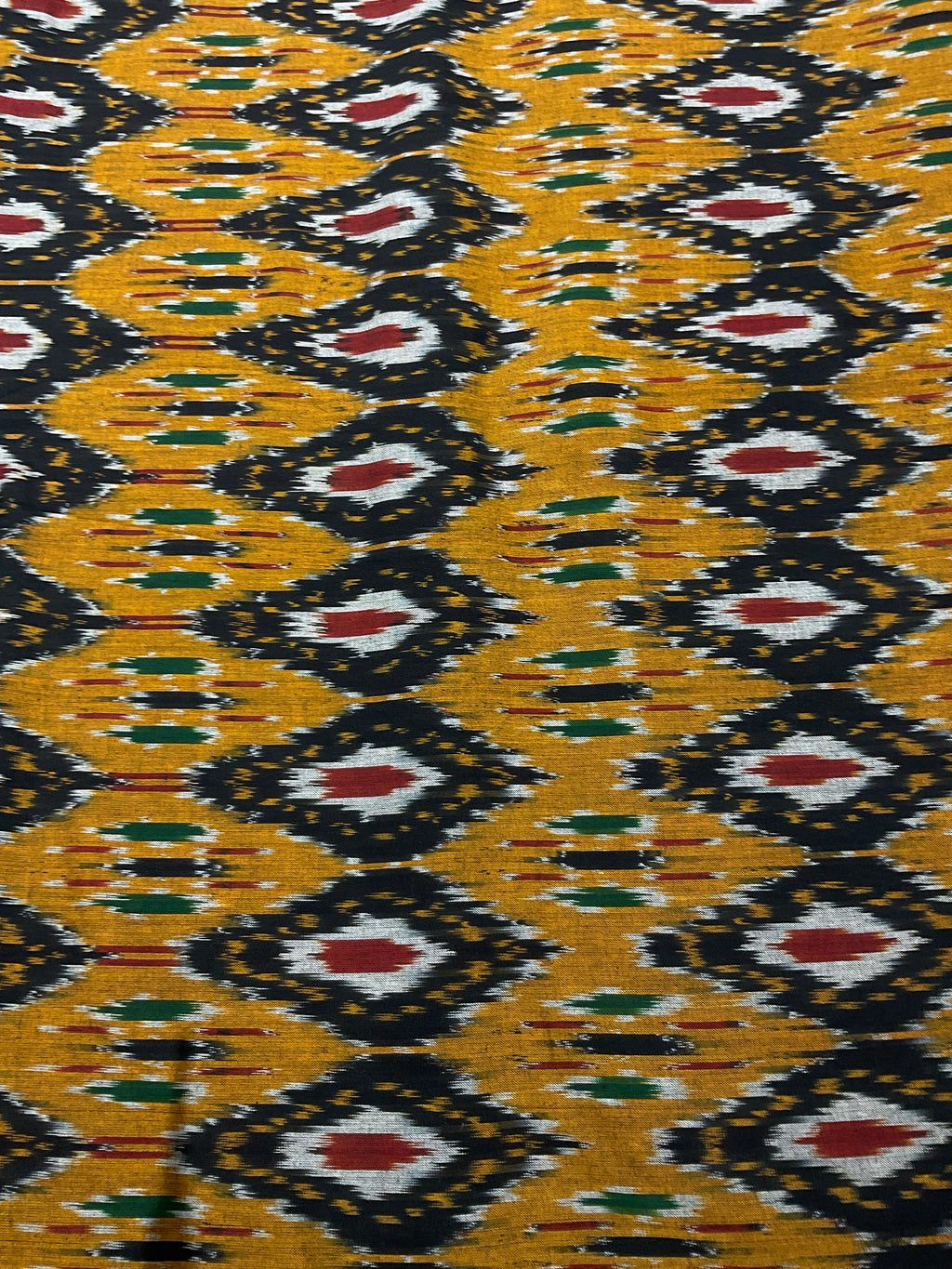Multicolour Pochampally Ikkat Cotton Fabric – Black Base (Per Metre)