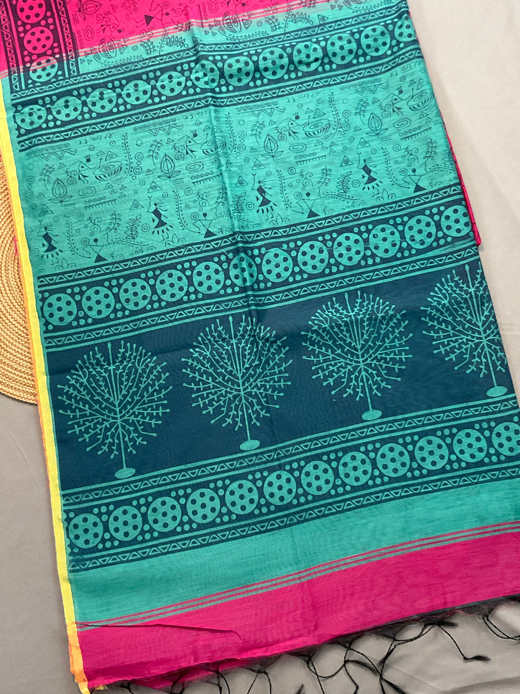 Handloom cotton silk saree in Kalamkari Vareli printing all over with blouse