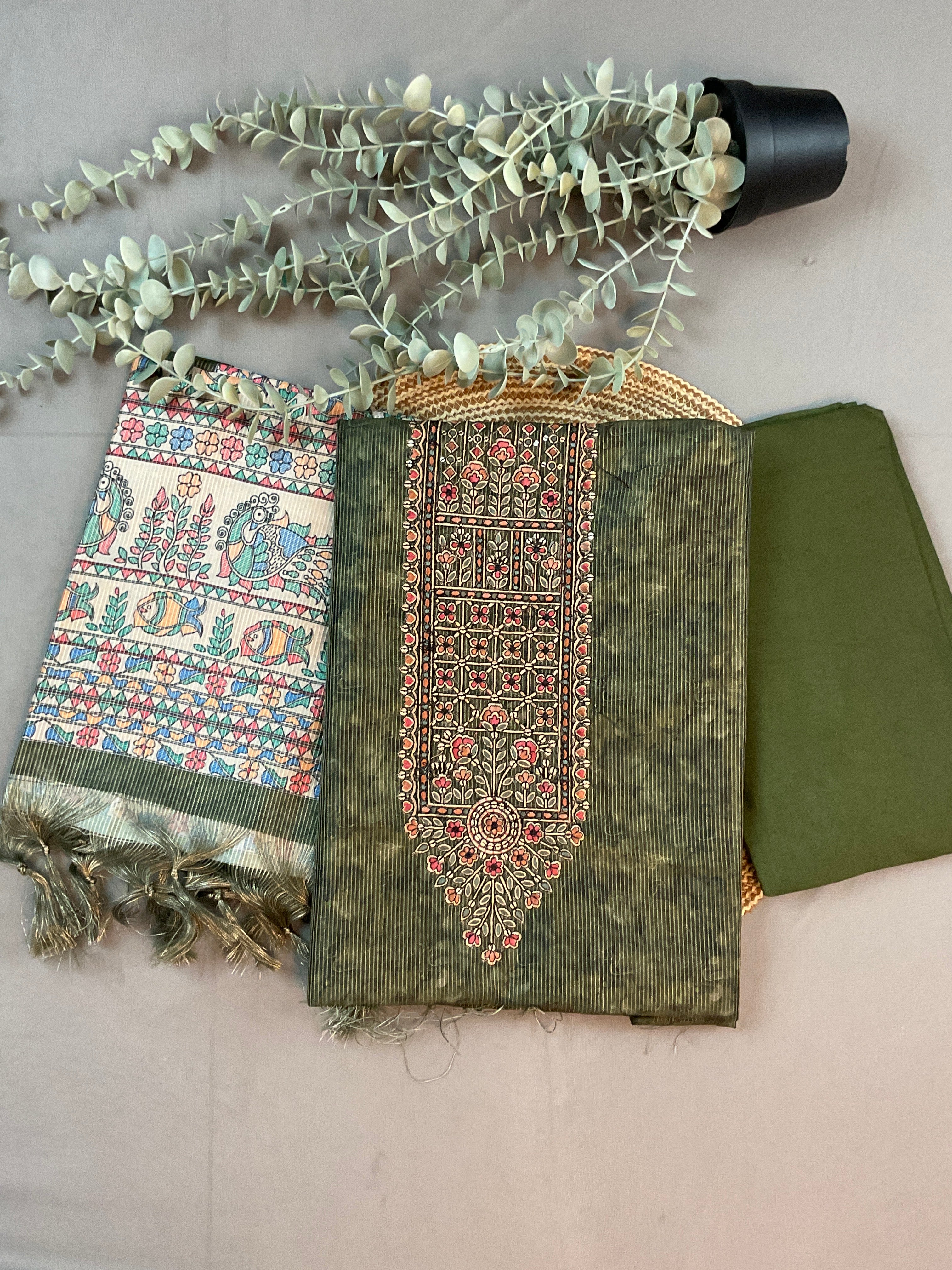 Deep Green Kalamkari Dress Material