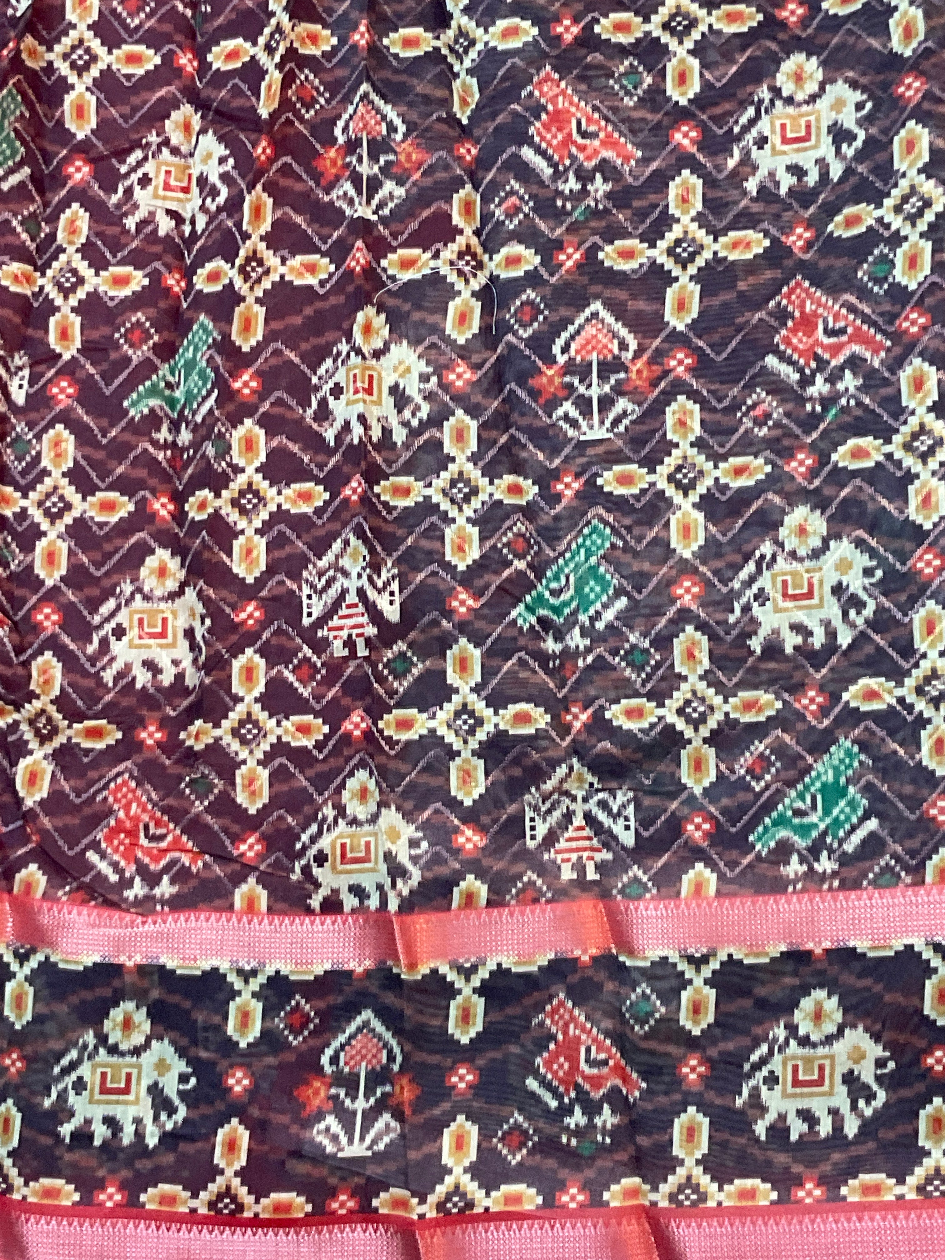 Red Kalamkari Mirror Work Soft Silk Saree with Contrast Pallu