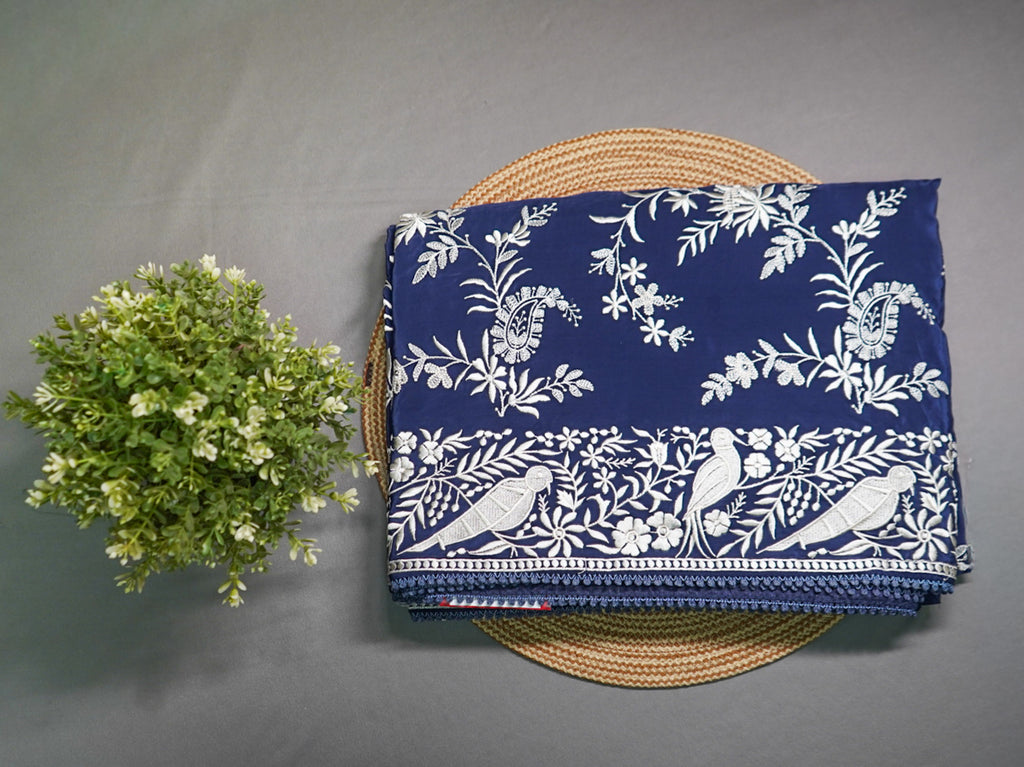Royal Blue Handloom Pure Silk Saree – Heavy White Thread Work Designer Saree
