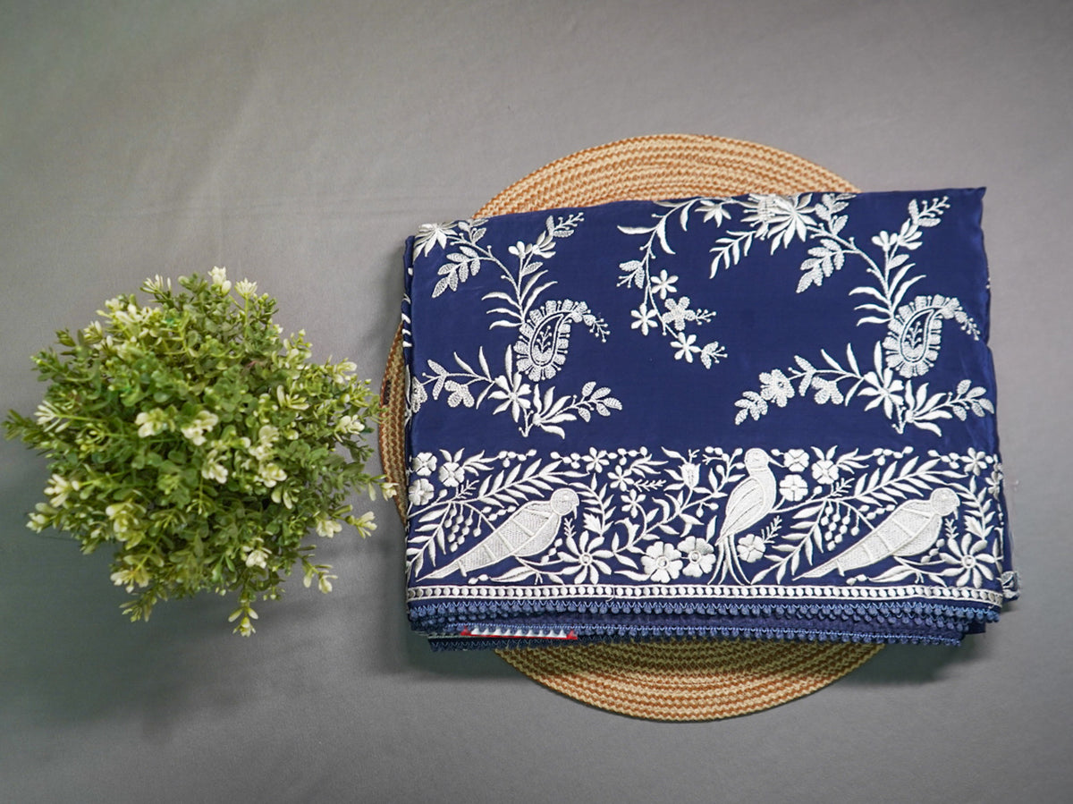 Royal Blue Handloom Pure Silk Saree – Heavy White Thread Work Designer Saree