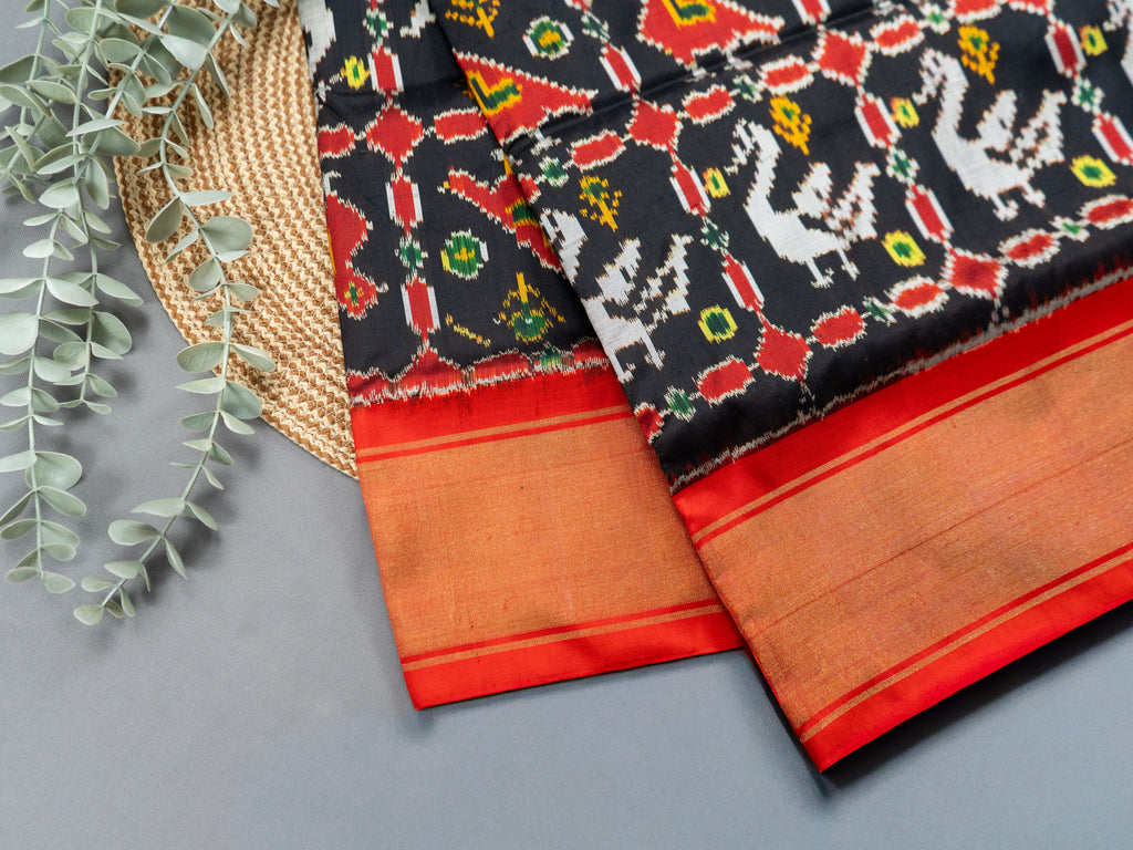 Black Pochampally Ikat Silk Saree