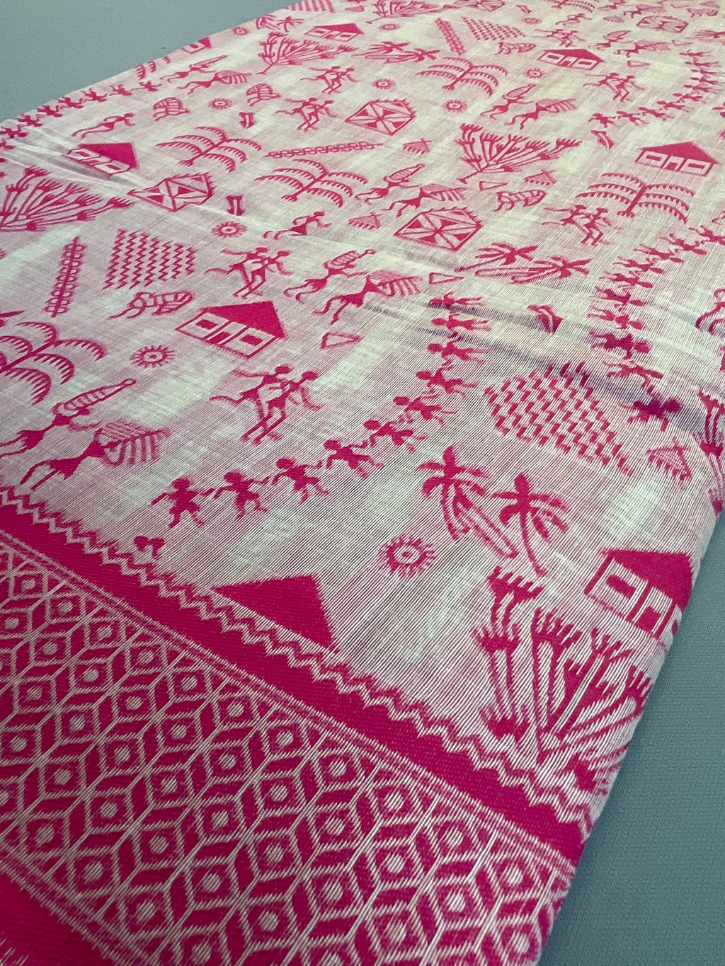 Baby Pink Kalamkari Cotton-Linen Saree