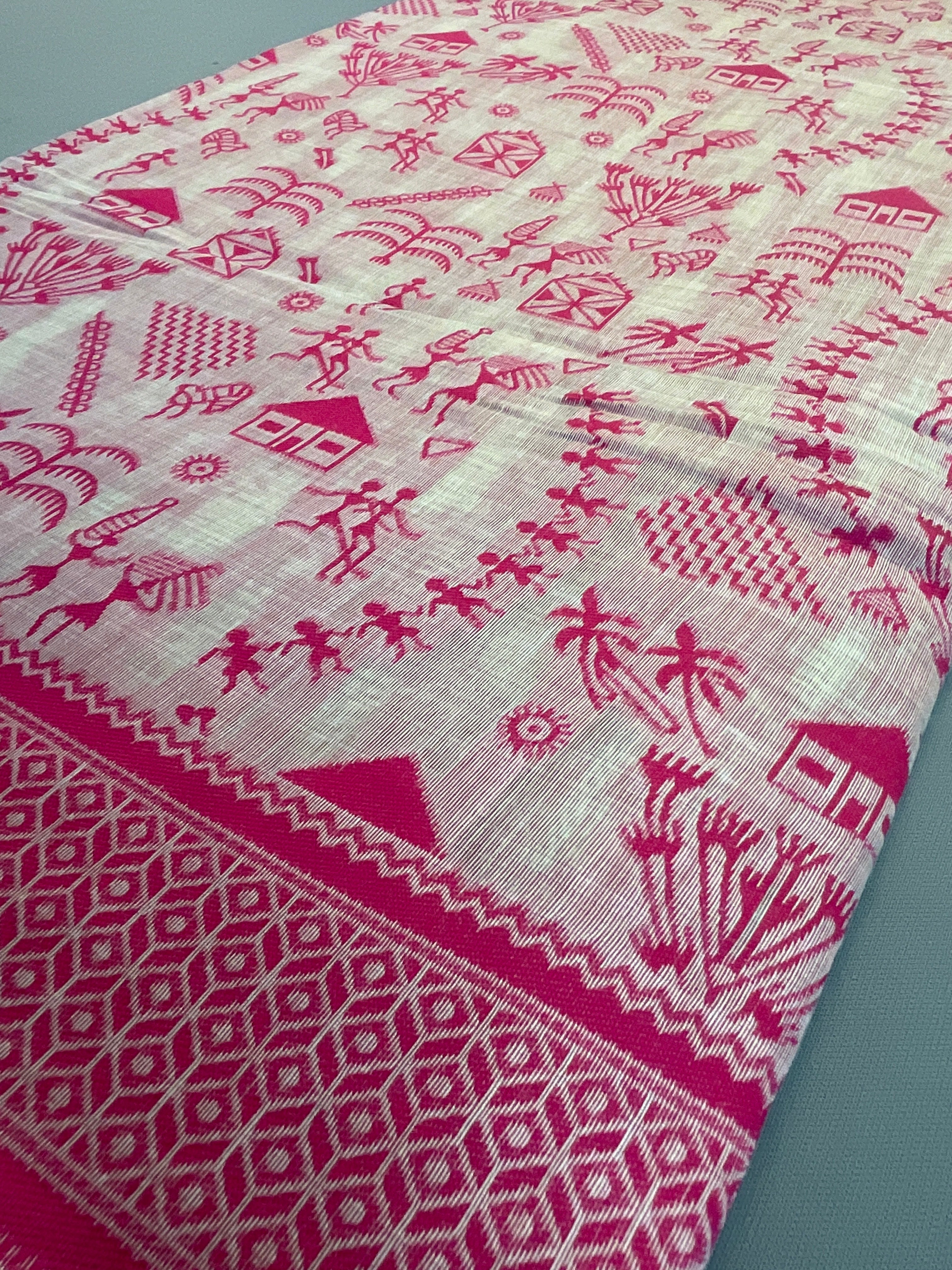 Baby Pink Kalamkari Cotton-Linen Saree