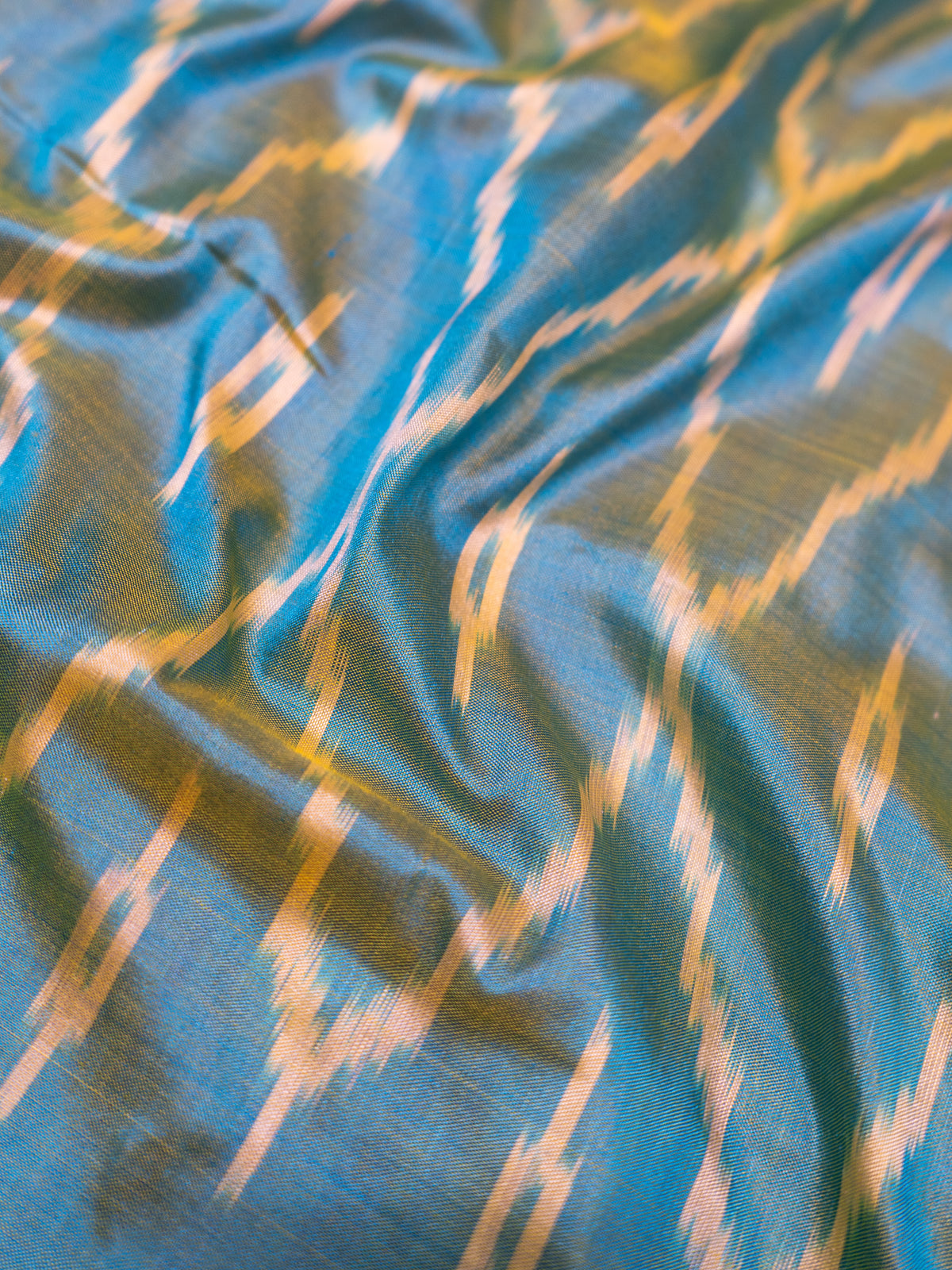 Sky Blue Pochampally Double Ikat Pure Silk Saree — Royal Blue Ikat Border & Pallu, Red Zari Blouse